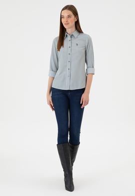 Kadın Koyu Yeşil Çizgili Uzun Kollu Gömlek - 50316492006