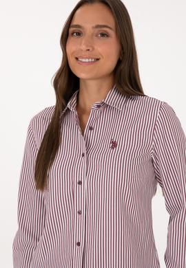 Kadın Bordo Çizgili Uzun Kollu Gömlek - 50316492012