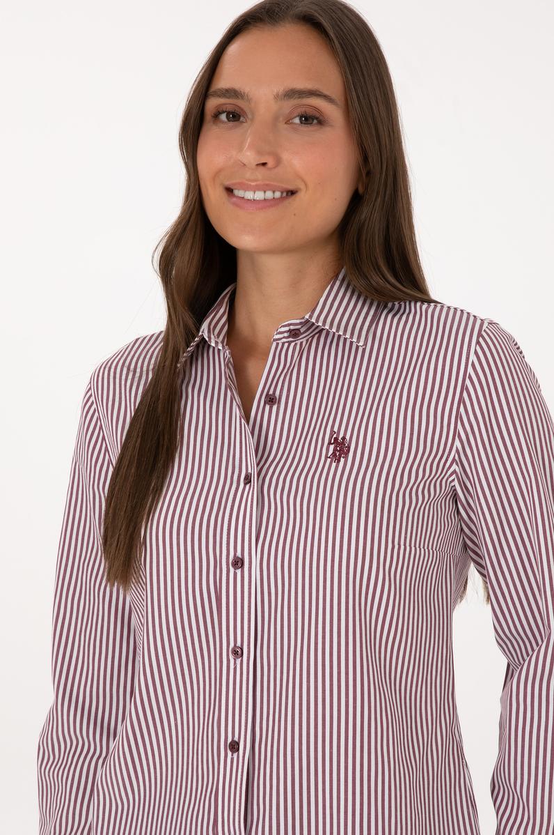 Kadın Bordo Çizgili Uzun Kollu Gömlek