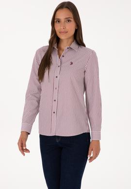 Kadın Bordo Çizgili Uzun Kollu Gömlek - 50316492012