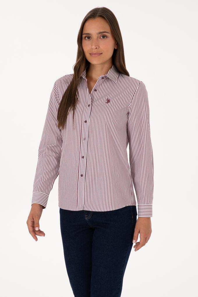 Kadın Bordo Çizgili Uzun Kollu Gömlek