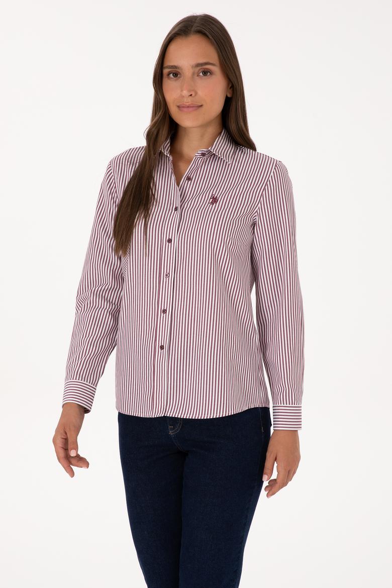 Kadın Bordo Çizgili Uzun Kollu Gömlek