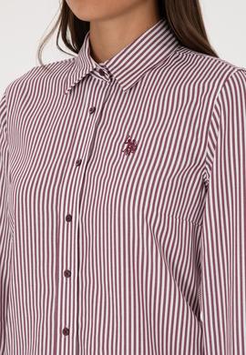 Kadın Bordo Çizgili Uzun Kollu Gömlek - 50316492012