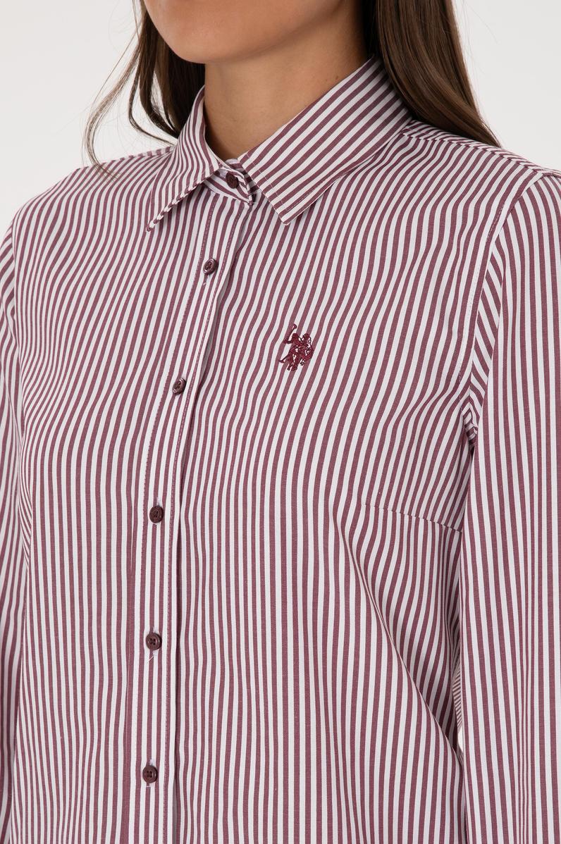 Kadın Bordo Çizgili Uzun Kollu Gömlek