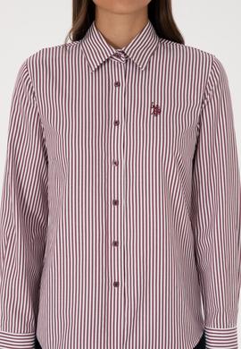 Kadın Bordo Çizgili Uzun Kollu Gömlek - 50316492012