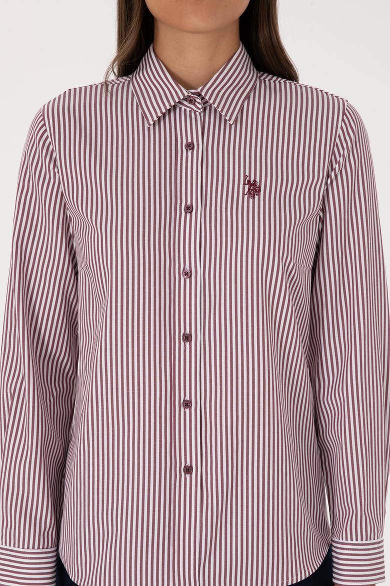 Kadın Bordo Çizgili Uzun Kollu Gömlek - 50316492012