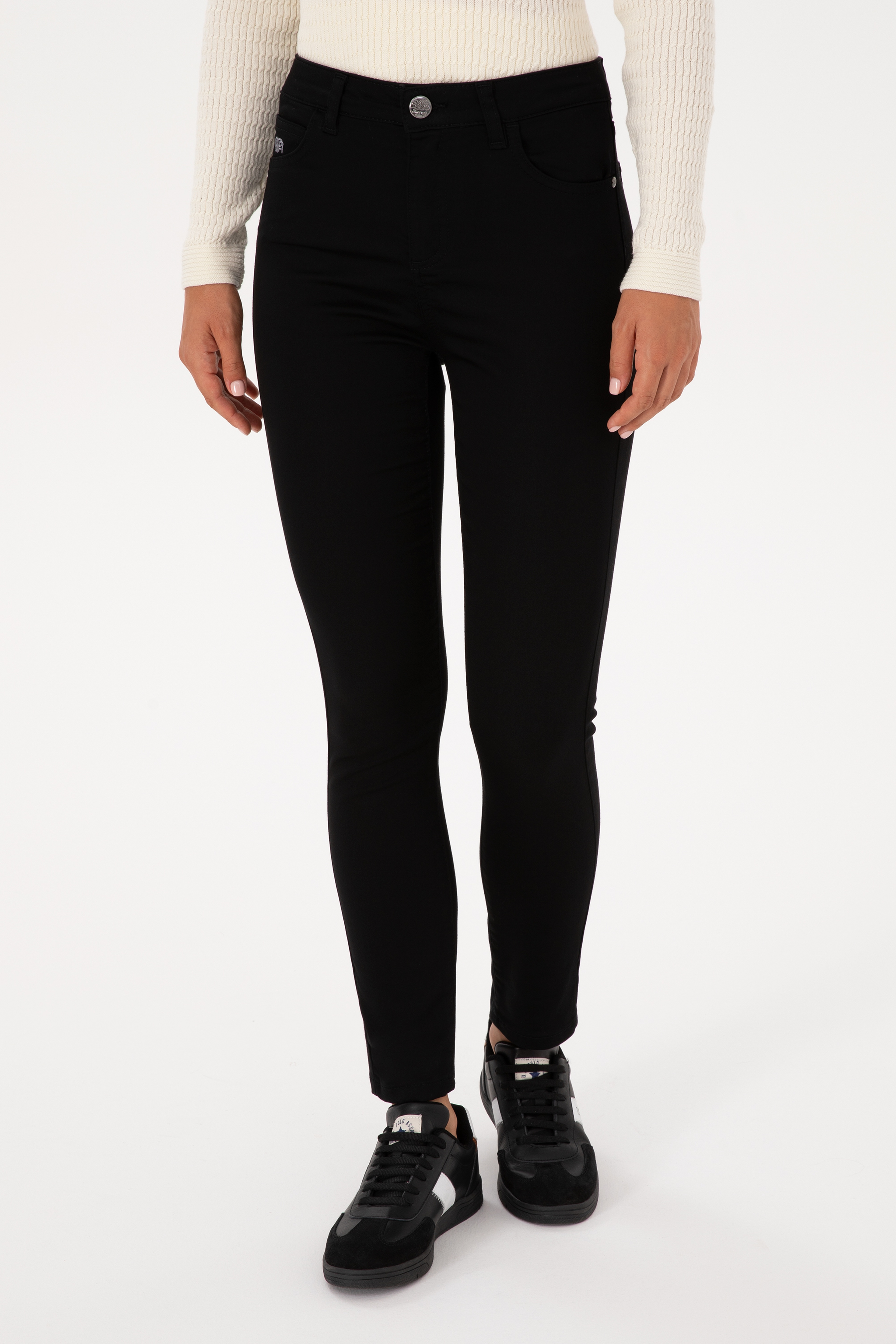 Kadın Siyah Toothpick Fit Kanvas Pantolon - Image 2