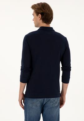Erkek Regular Fit Polo Yaka Lacivert Basic Sweatshirt - 50307757137