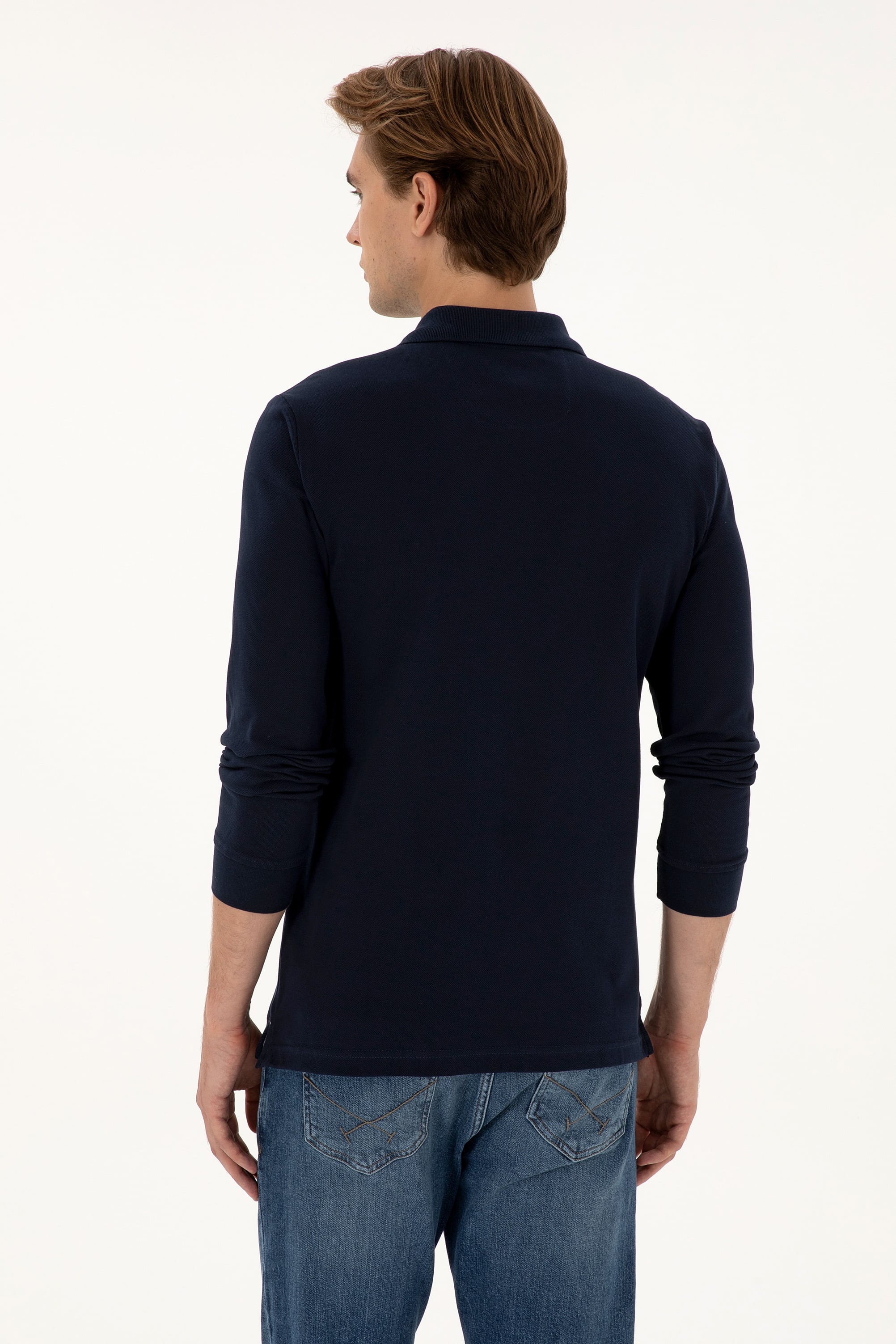 Erkek Regular Fit Polo Yaka Lacivert Basic Sweatshirt - Image 5