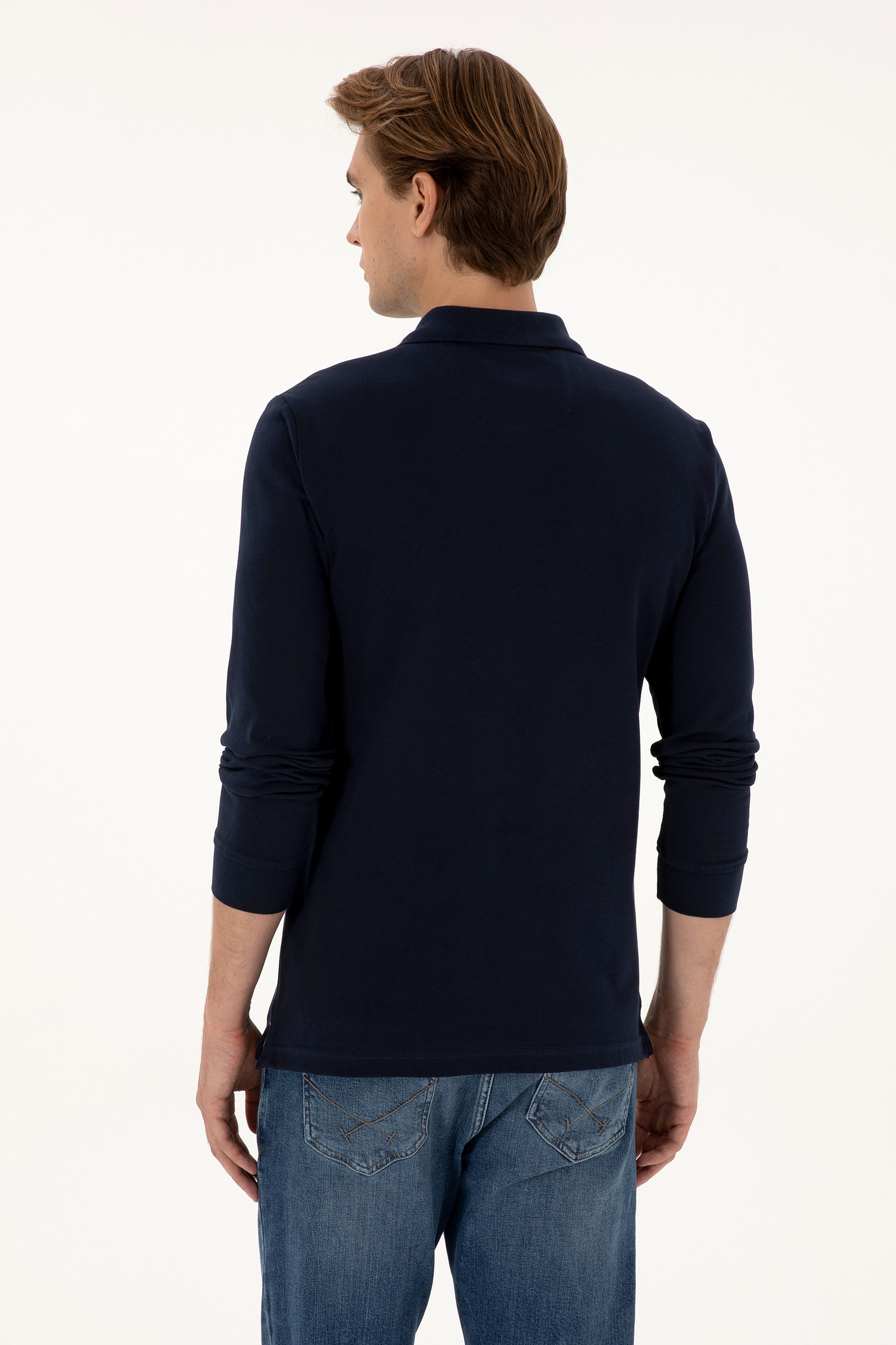 Erkek Regular Fit Polo Yaka Lacivert Basic Sweatshirt