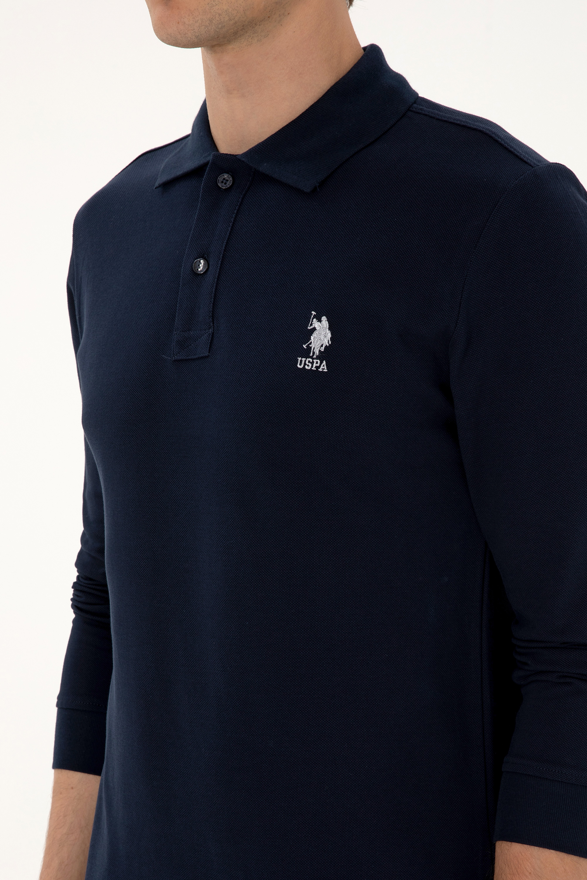 Erkek Regular Fit Polo Yaka Lacivert Basic Sweatshirt - Image 7