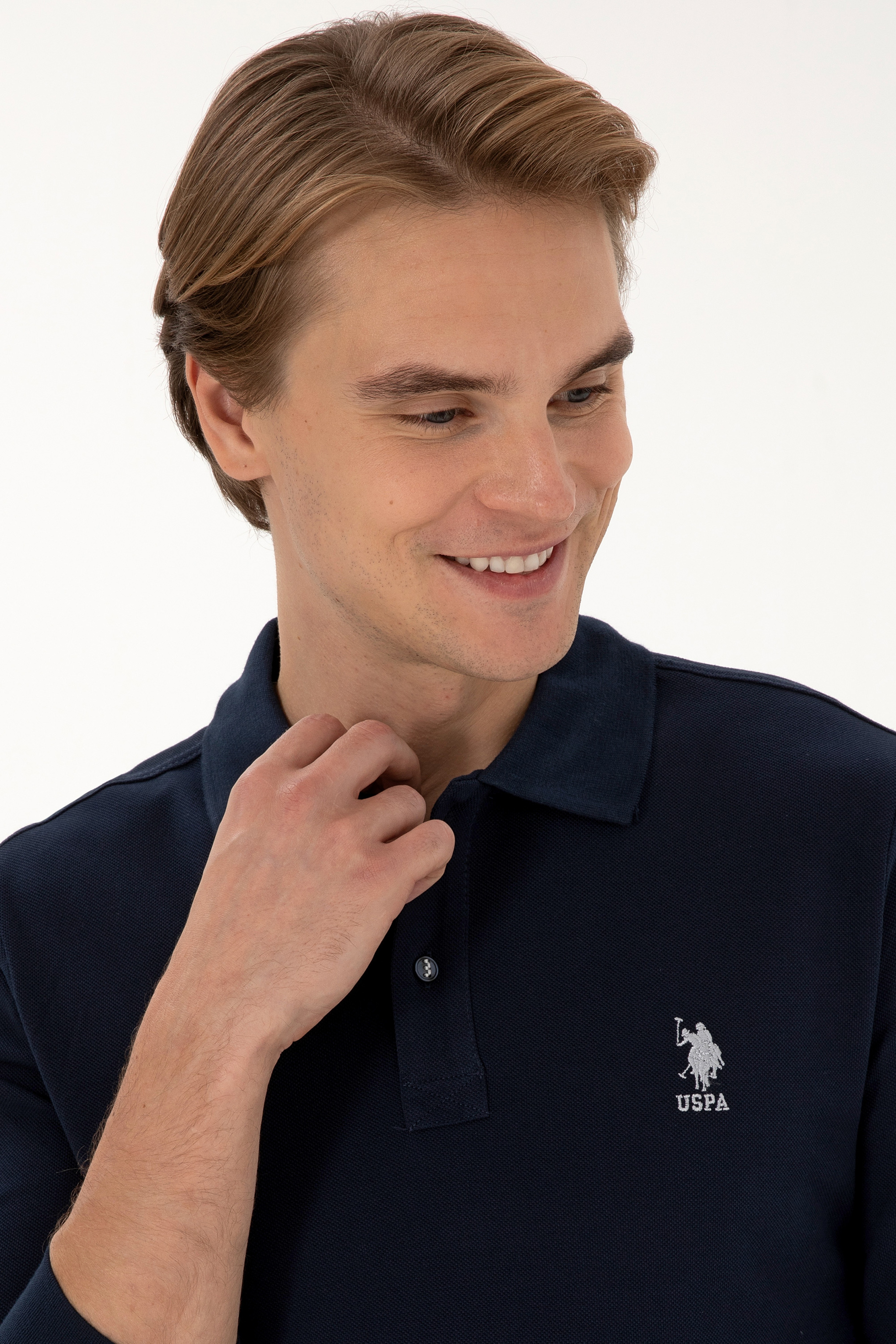 Erkek Regular Fit Polo Yaka Lacivert Basic Sweatshirt - Image 2