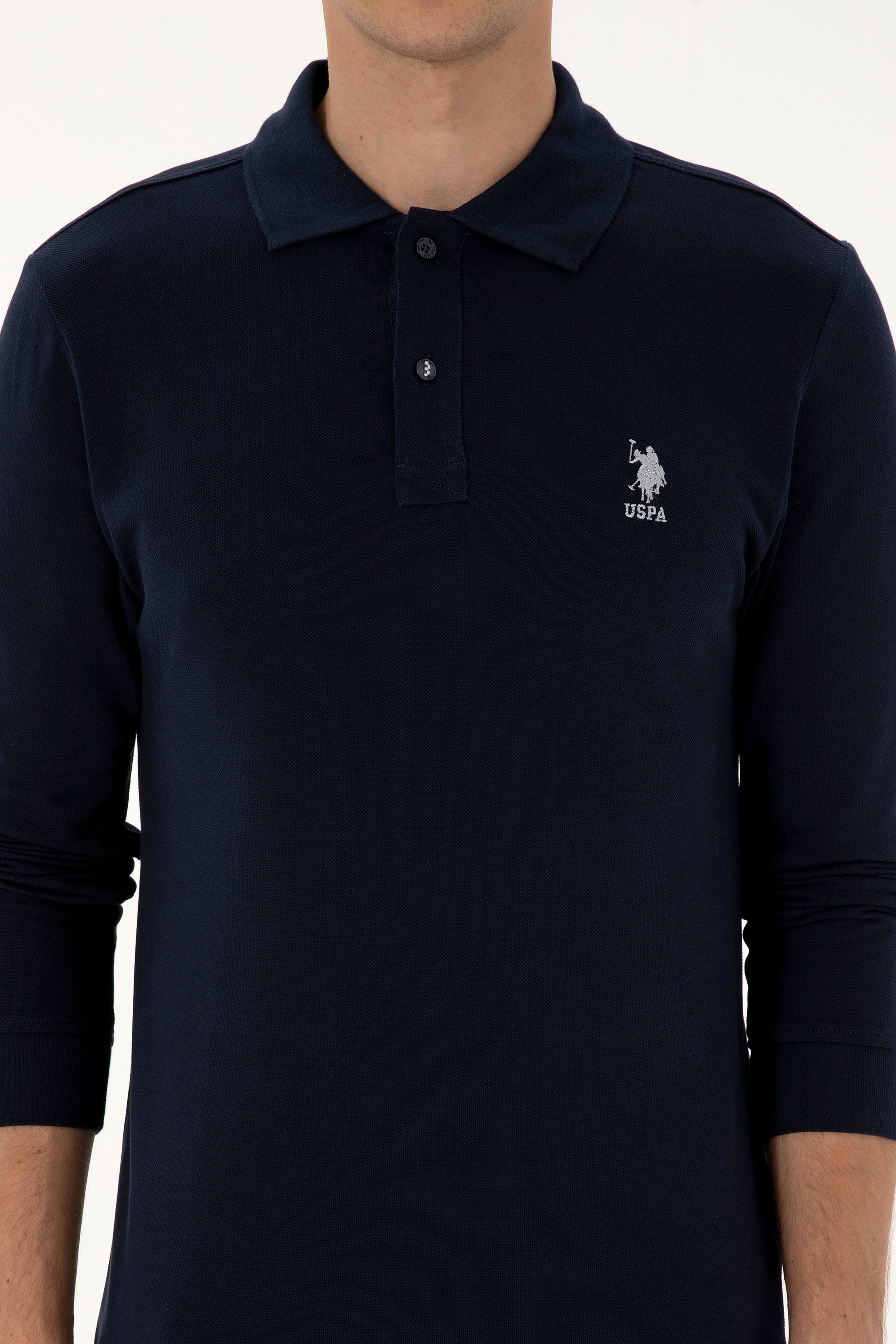 Erkek Regular Fit Polo Yaka Lacivert Basic Sweatshirt