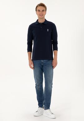 Erkek Regular Fit Polo Yaka Lacivert Basic Sweatshirt - 50307757137