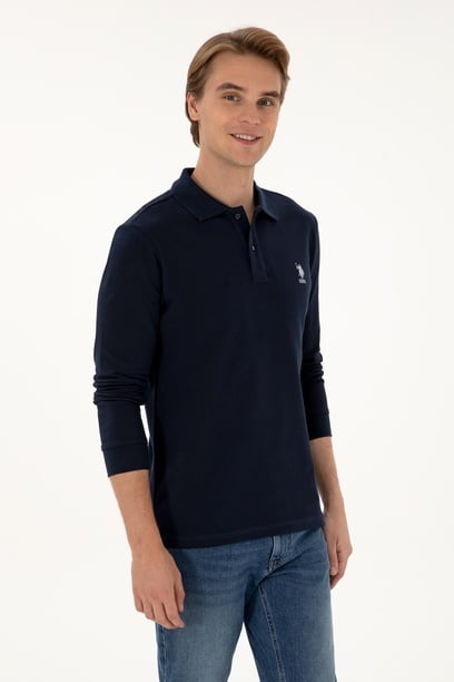 Erkek Regular Fit Polo Yaka Lacivert Basic Sweatshirt