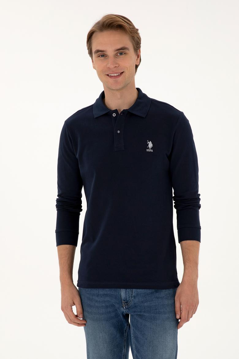 Erkek Regular Fit Polo Yaka Lacivert Basic Sweatshirt