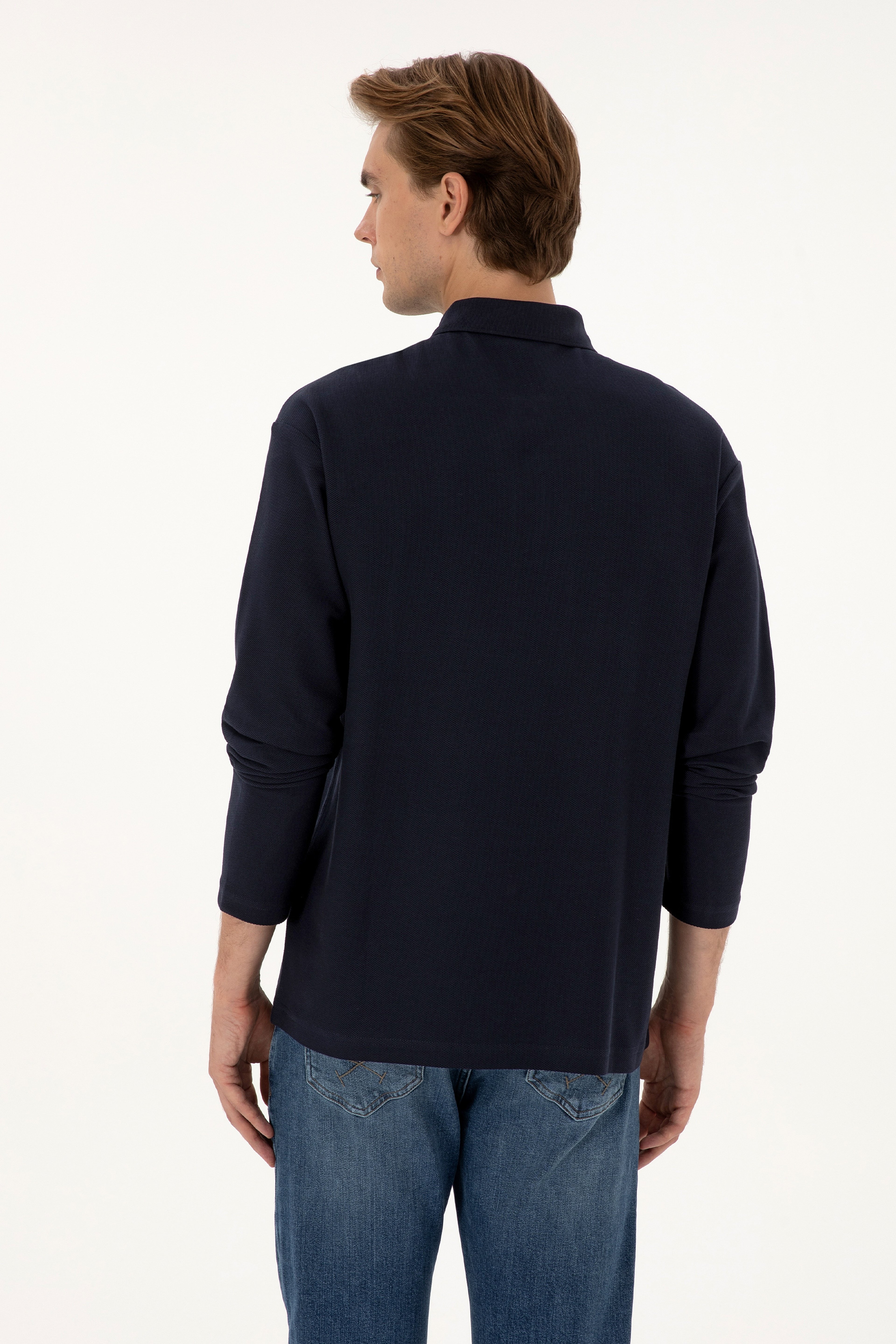 Erkek Comfort Fit Yarım Fermuarlı Lacivert Sweatshirt - Image 5