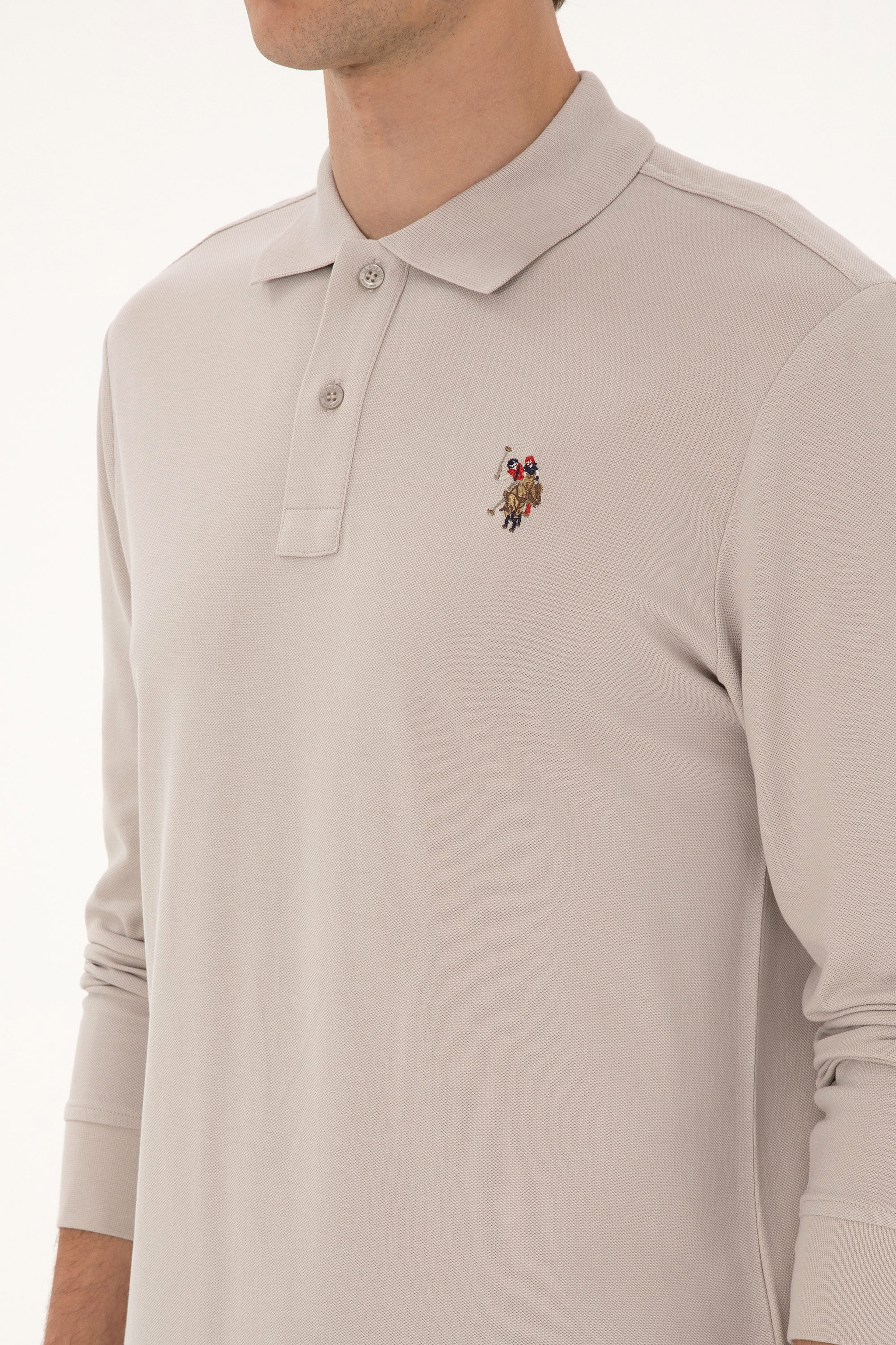 Erkek Regular Fit Polo Yaka Taş Basic Sweatshirt - Image 7