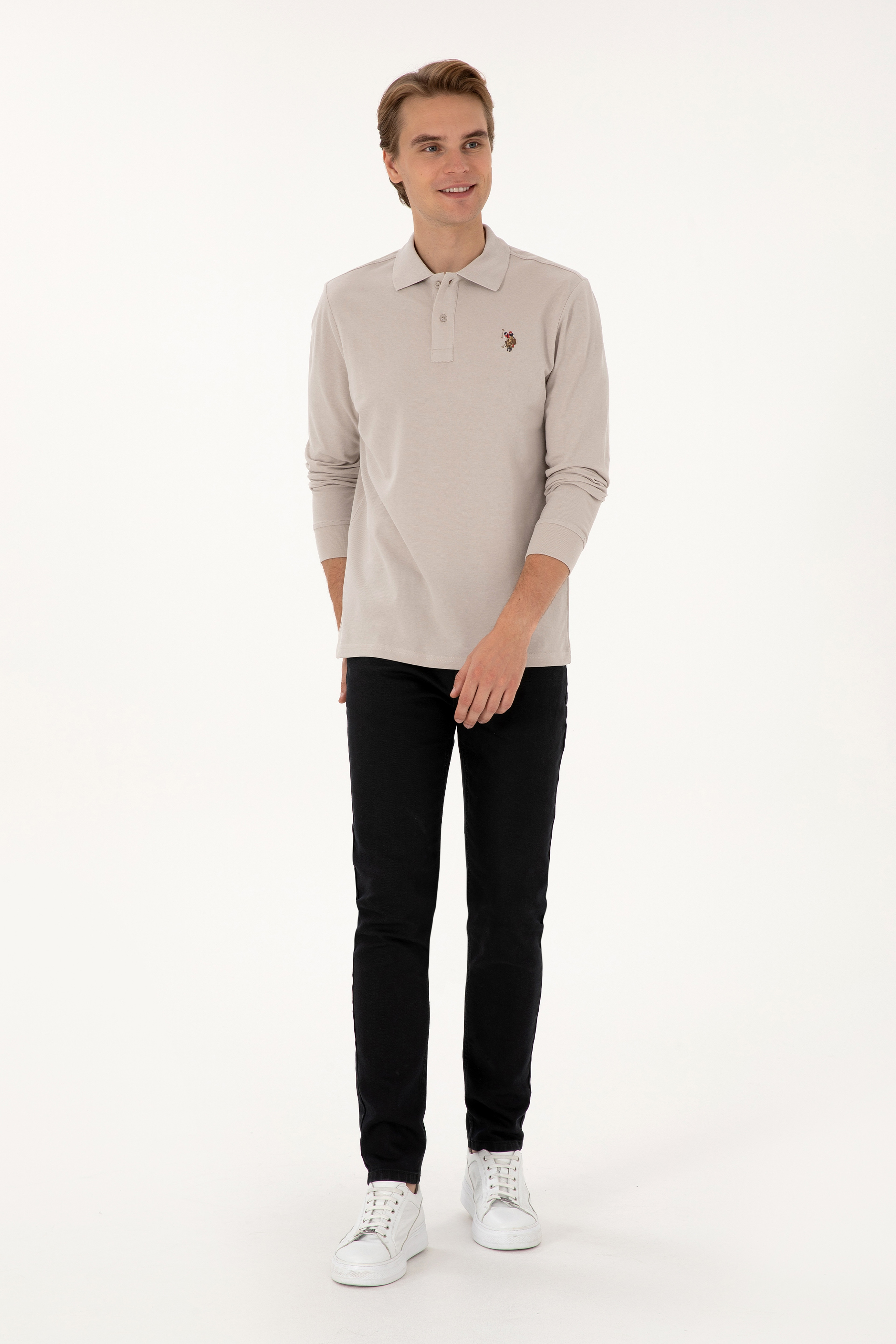 Erkek Regular Fit Polo Yaka Taş Basic Sweatshirt - Image 4