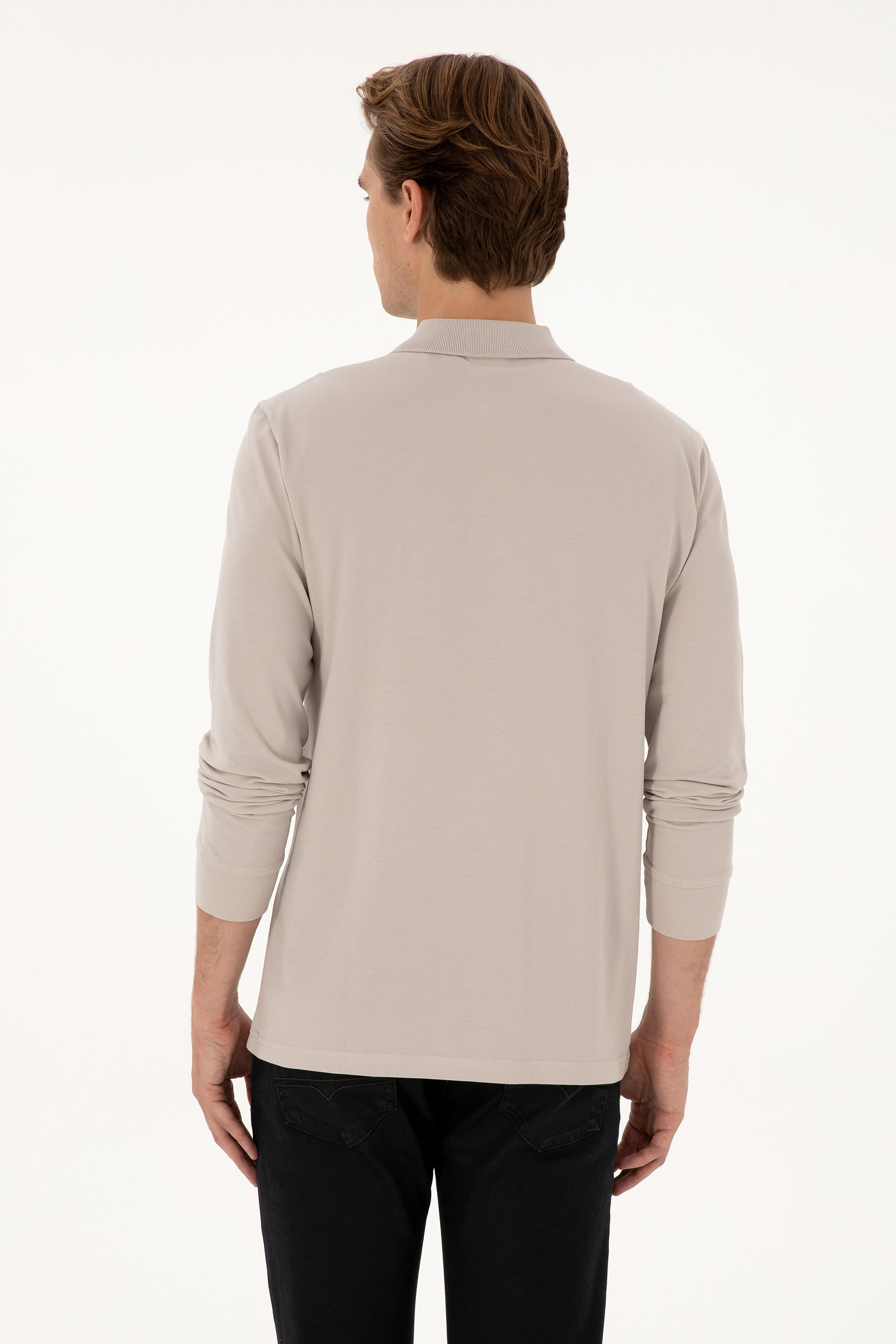 Erkek Regular Fit Polo Yaka Taş Basic Sweatshirt