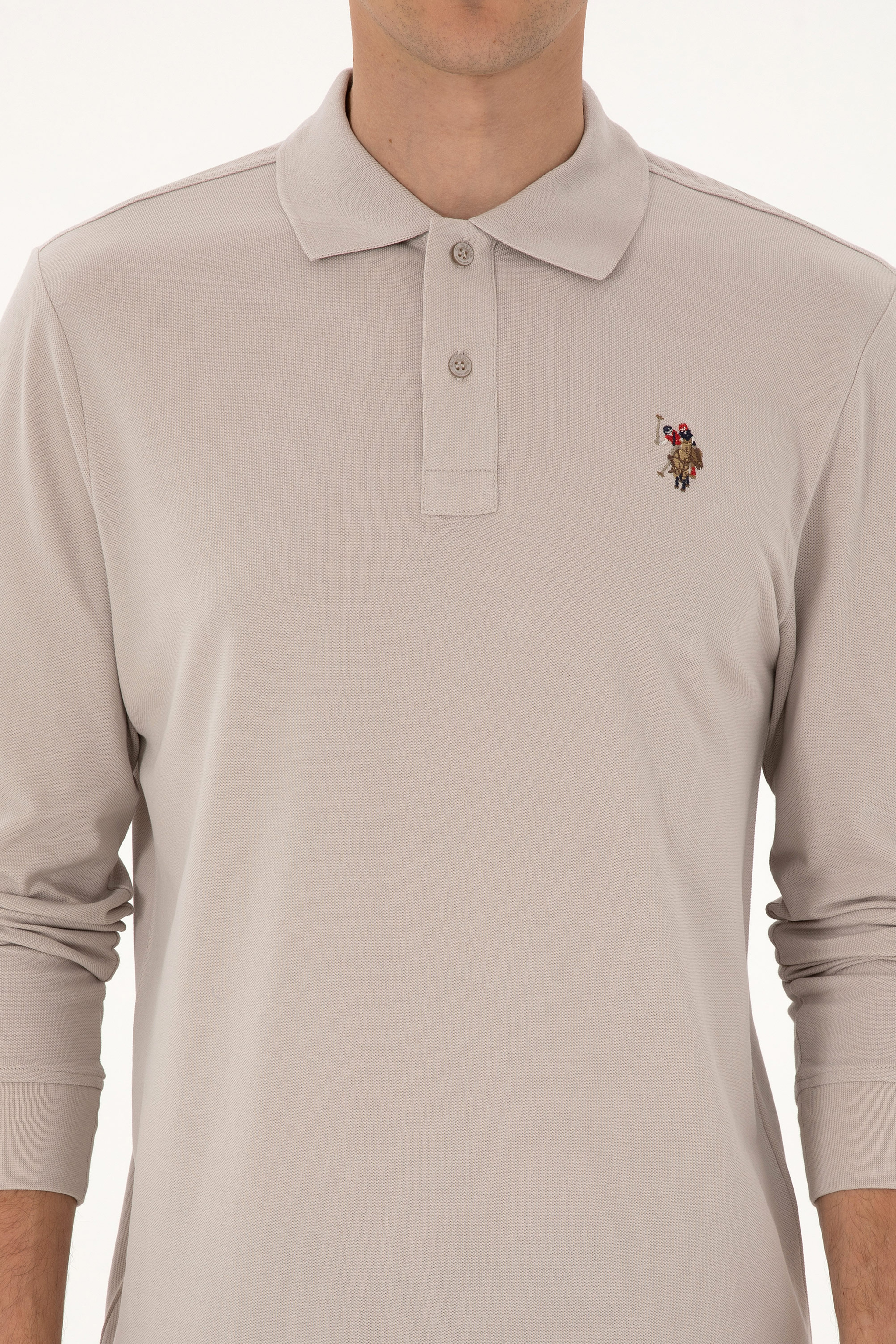 Erkek Regular Fit Polo Yaka Taş Basic Sweatshirt - Image 6