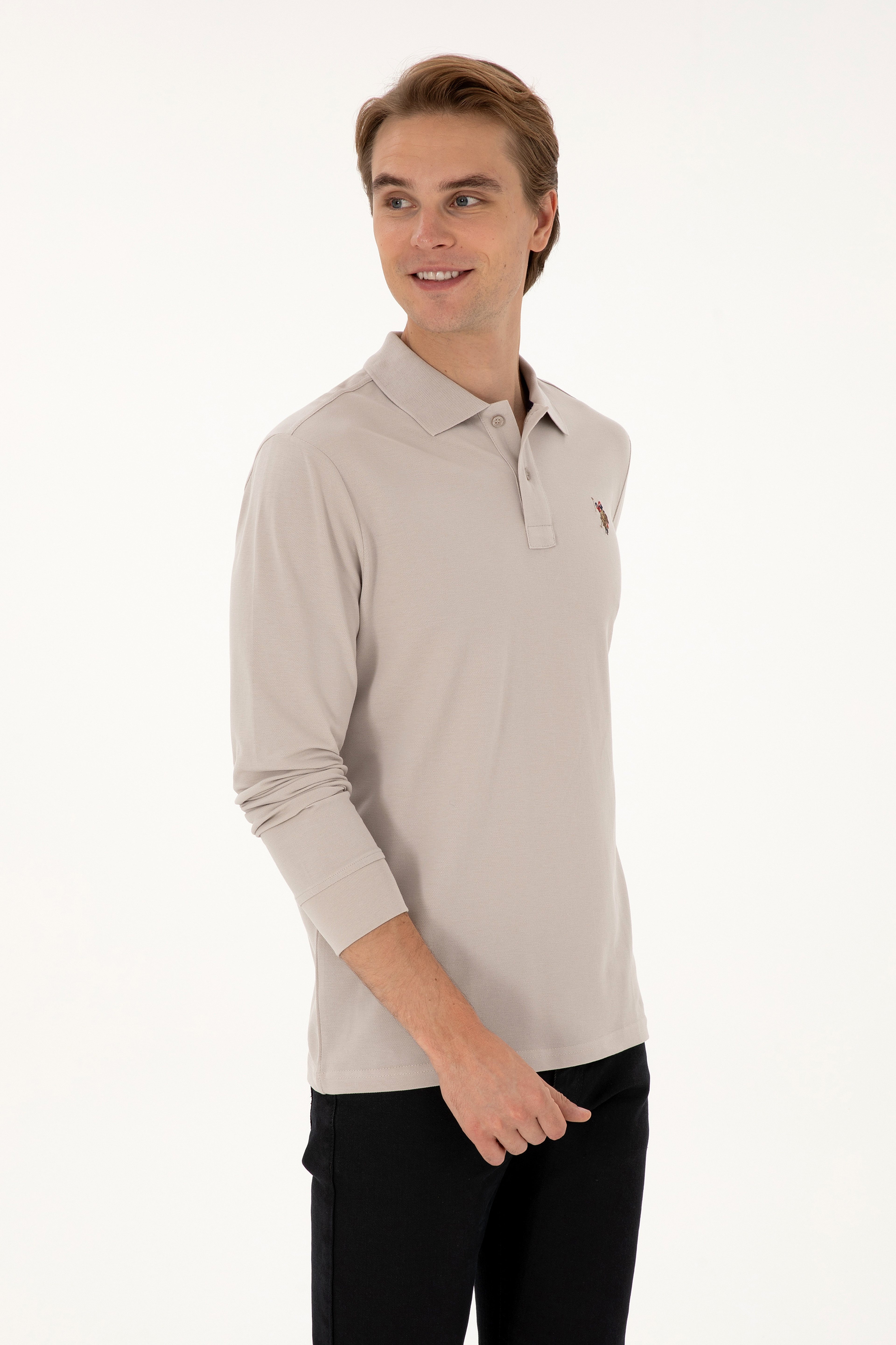 Erkek Regular Fit Polo Yaka Taş Basic Sweatshirt