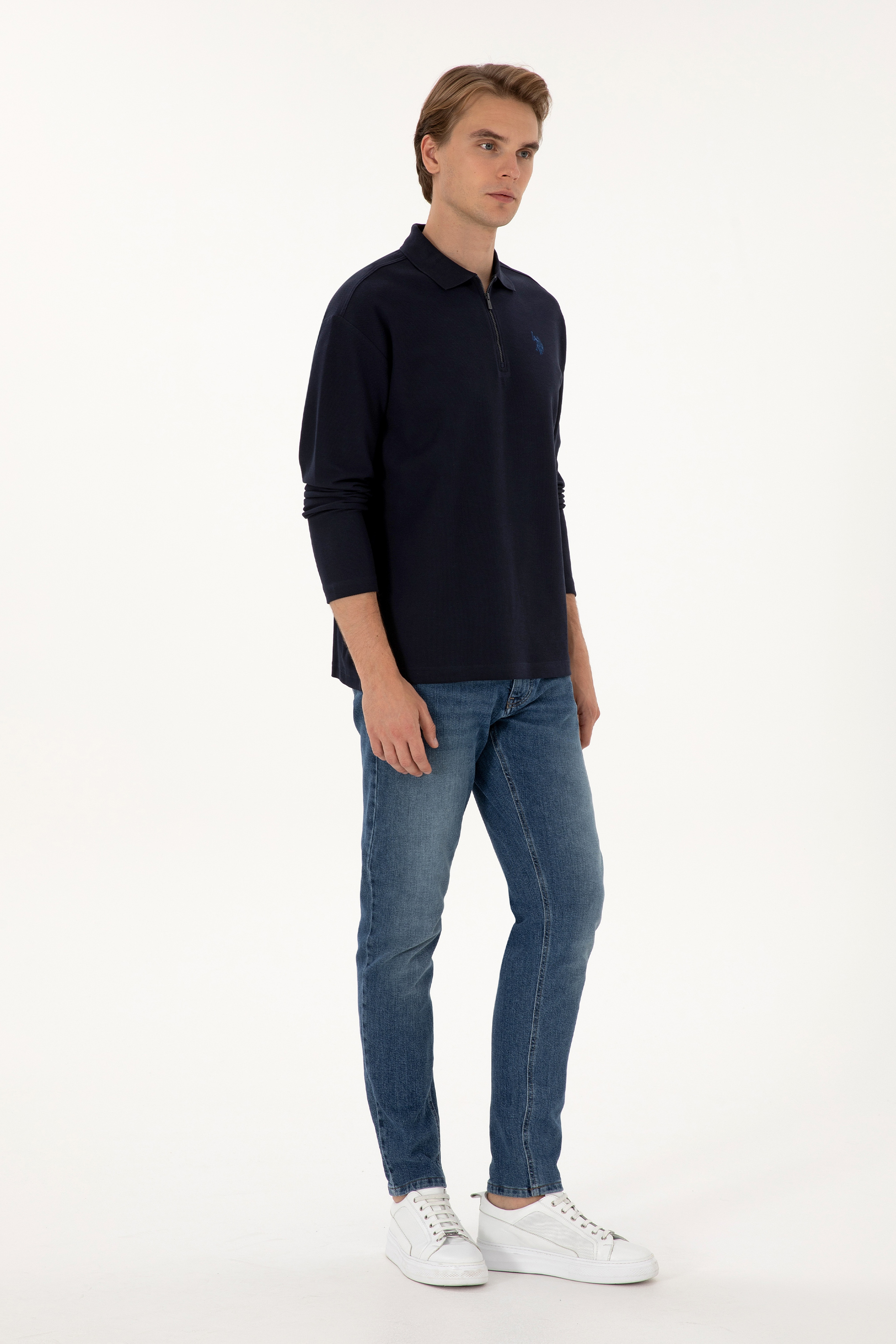 Erkek Comfort Fit Yarım Fermuarlı Lacivert Sweatshirt - Image 4