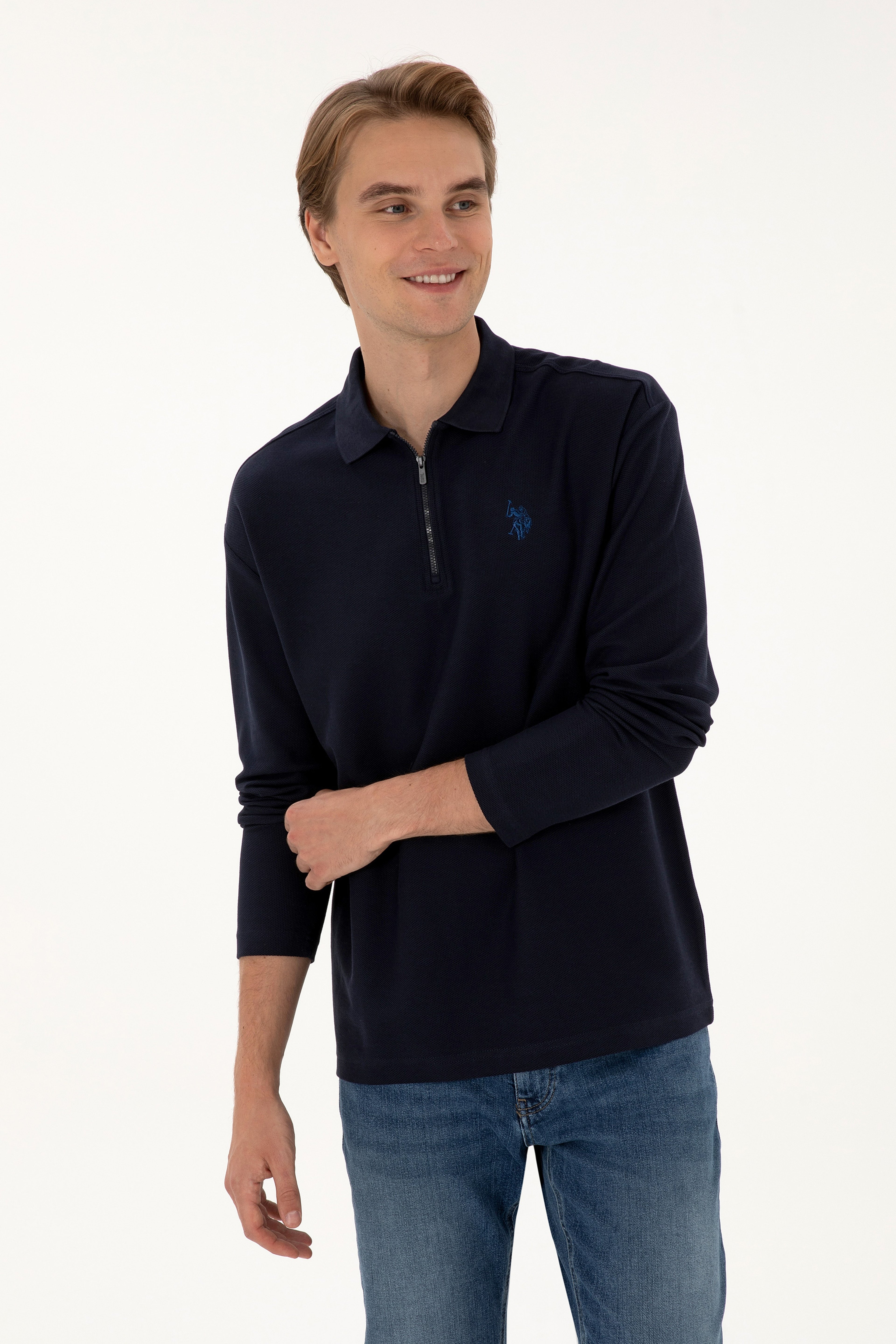 Erkek Comfort Fit Yarım Fermuarlı Lacivert Sweatshirt - Image 3