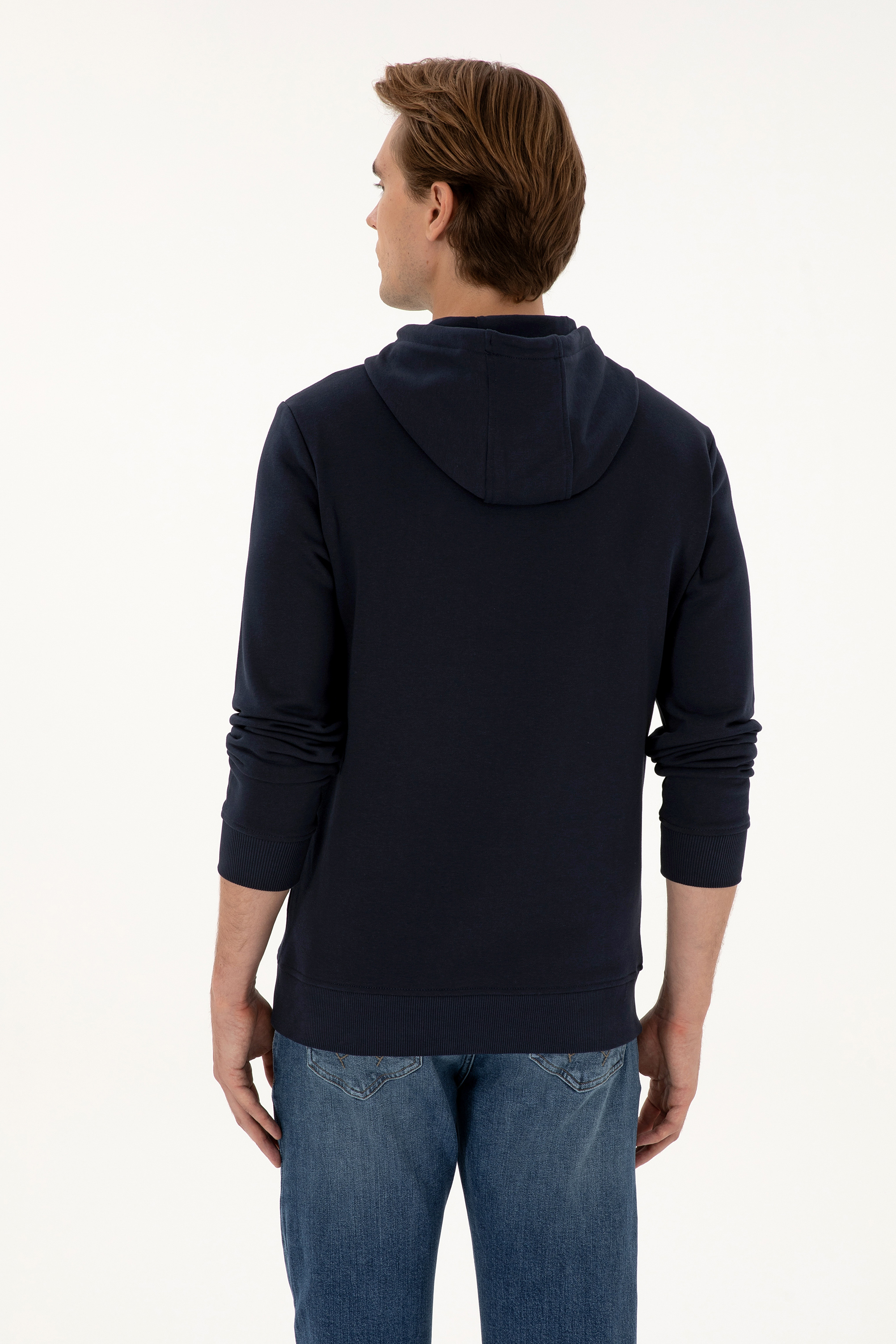 Erkek Regular Fit Kapüşonlu Lacivert Basic Sweatshirt - Image 5
