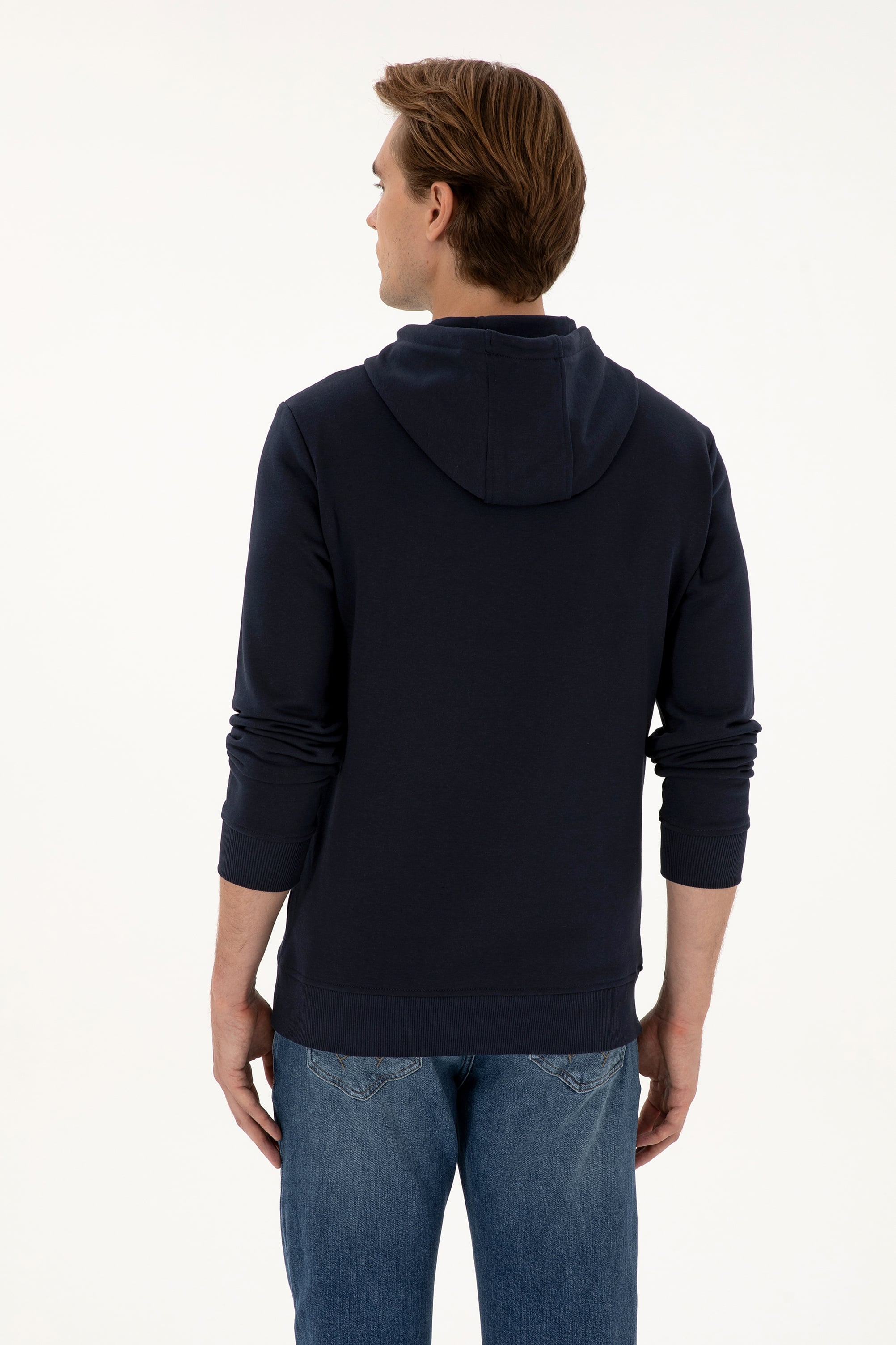 Erkek Regular Fit Kapüşonlu Lacivert Basic Sweatshirt
