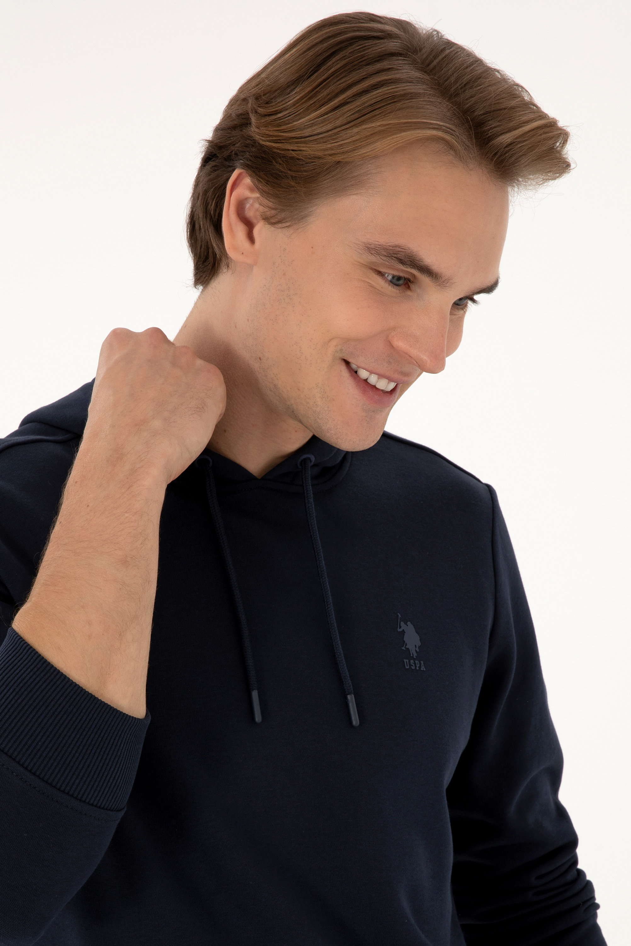 Erkek Regular Fit Kapüşonlu Lacivert Basic Sweatshirt - Image 2