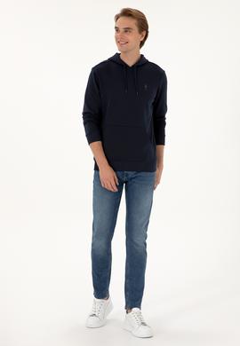 Erkek Regular Fit Kapüşonlu Lacivert Basic Sweatshirt - 50313720058