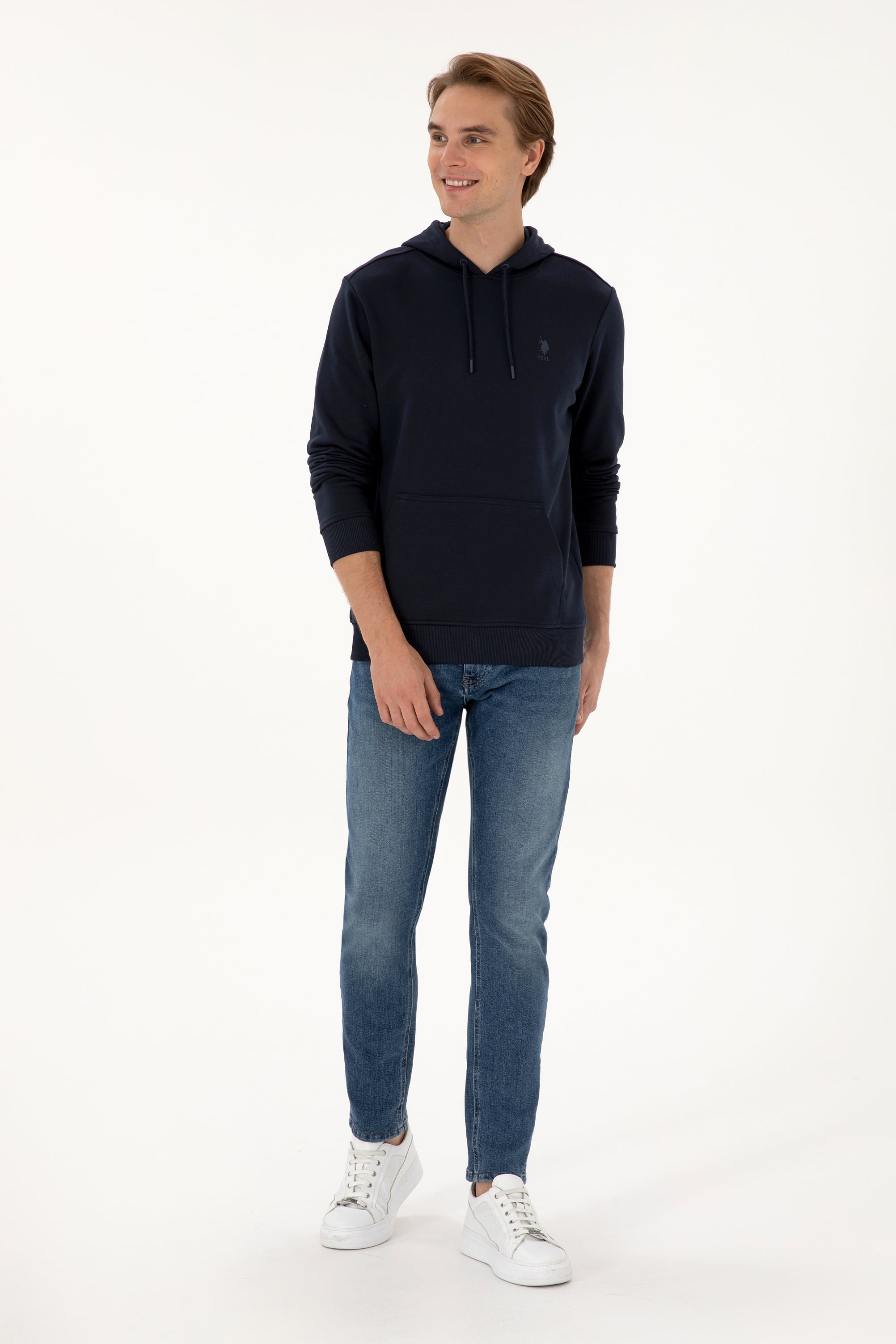 Erkek Regular Fit Kapüşonlu Lacivert Basic Sweatshirt - Image 4