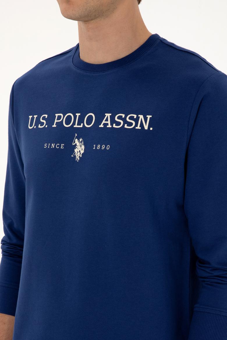 Erkek Regular Fit Bisiklet Yaka İndigo İnce Basic Sweatshirt - 50313743027