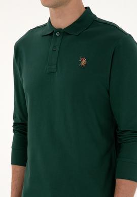 Erkek Regular Fit Polo Yaka Koyu Yeşil Basic Sweatshirt - 50313772066