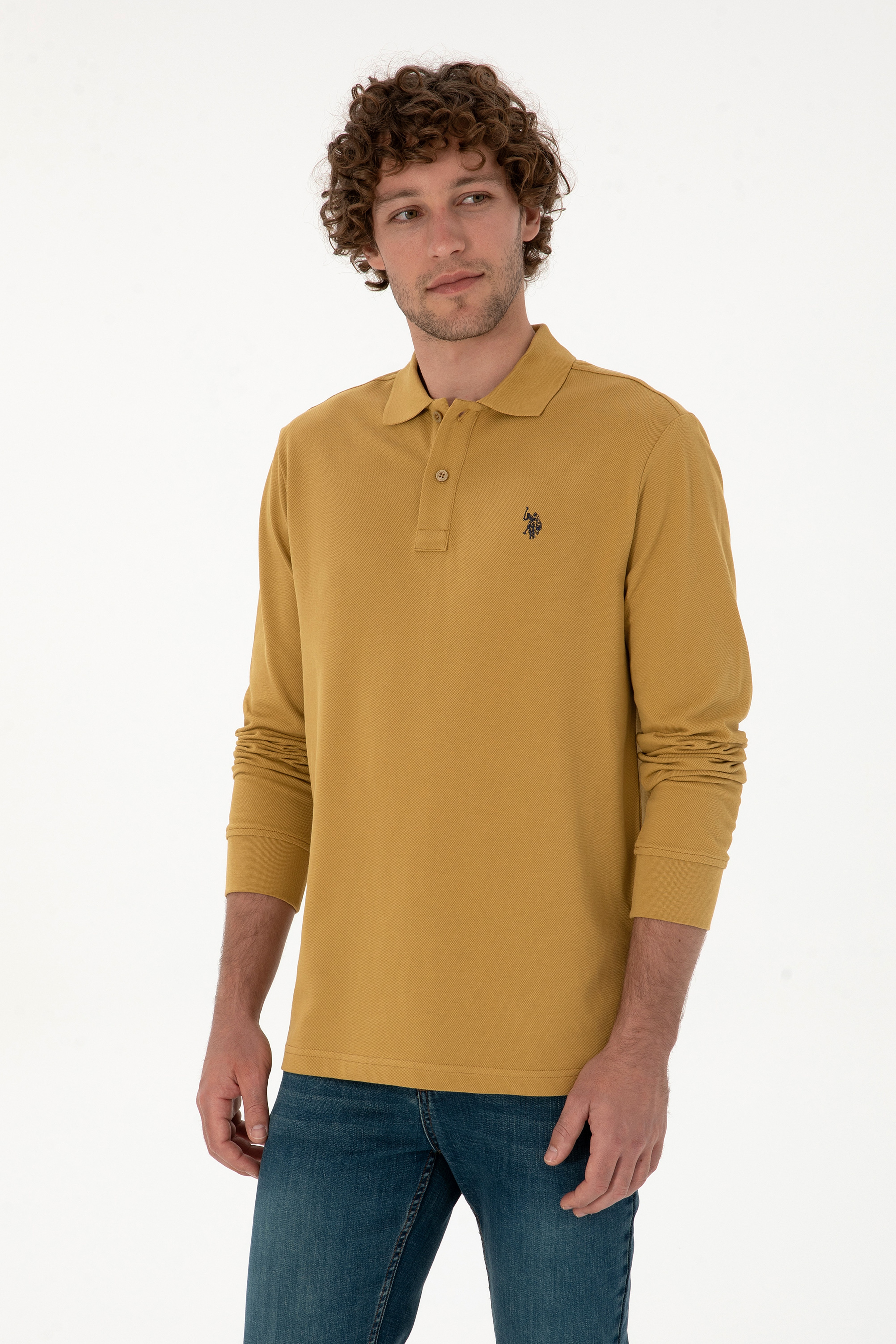 Erkek Regular Fit Polo Yaka Yeşil Basic Sweatshirt - Image 3