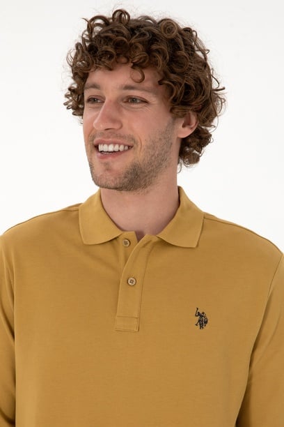 Erkek Regular Fit Polo Yaka Yeşil Basic Sweatshirt