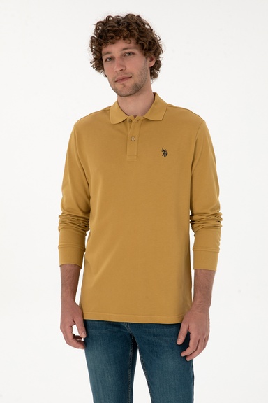 Erkek Regular Fit Polo Yaka Yeşil Basic Sweatshirt