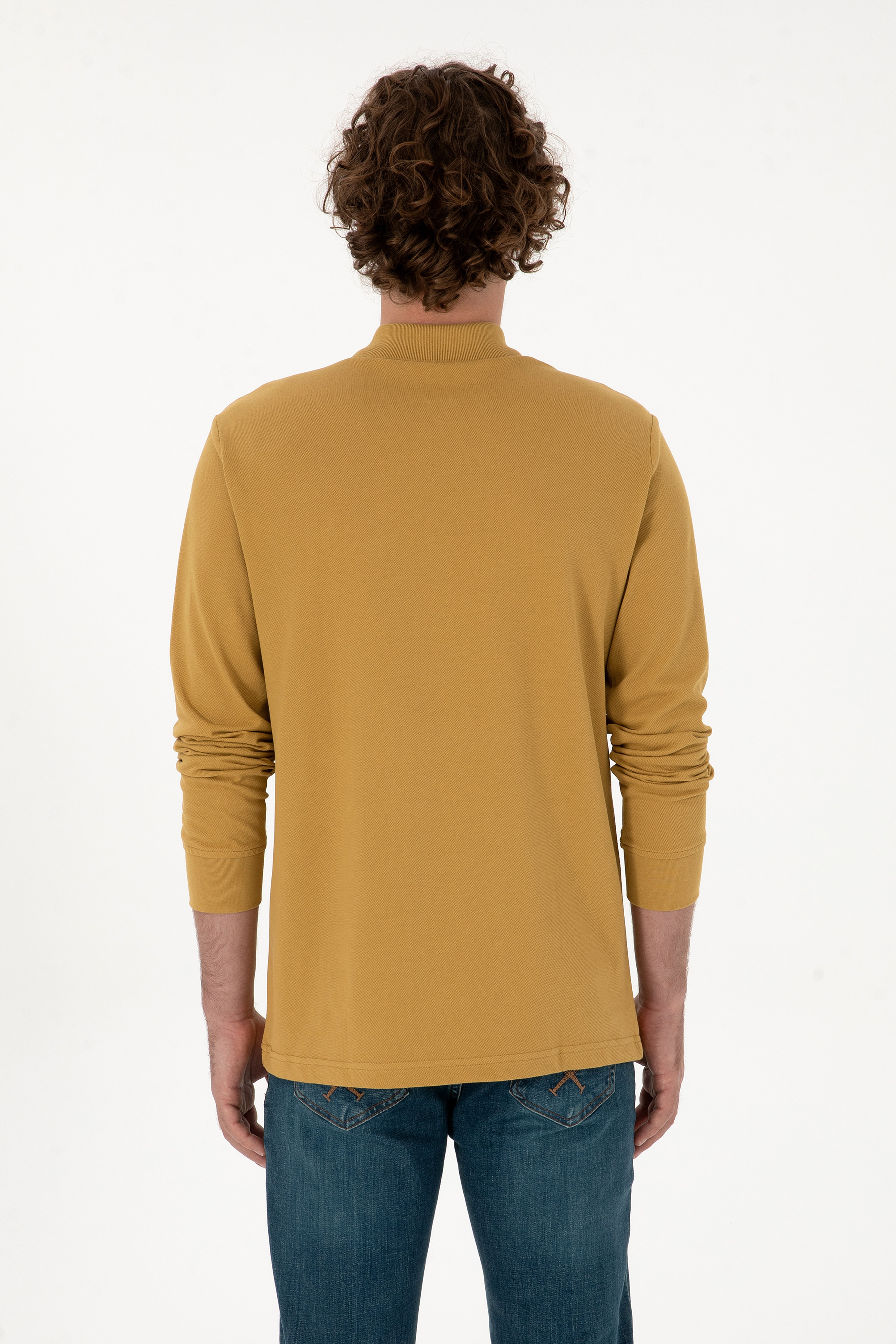 Erkek Regular Fit Polo Yaka Yeşil Basic Sweatshirt - Image 5
