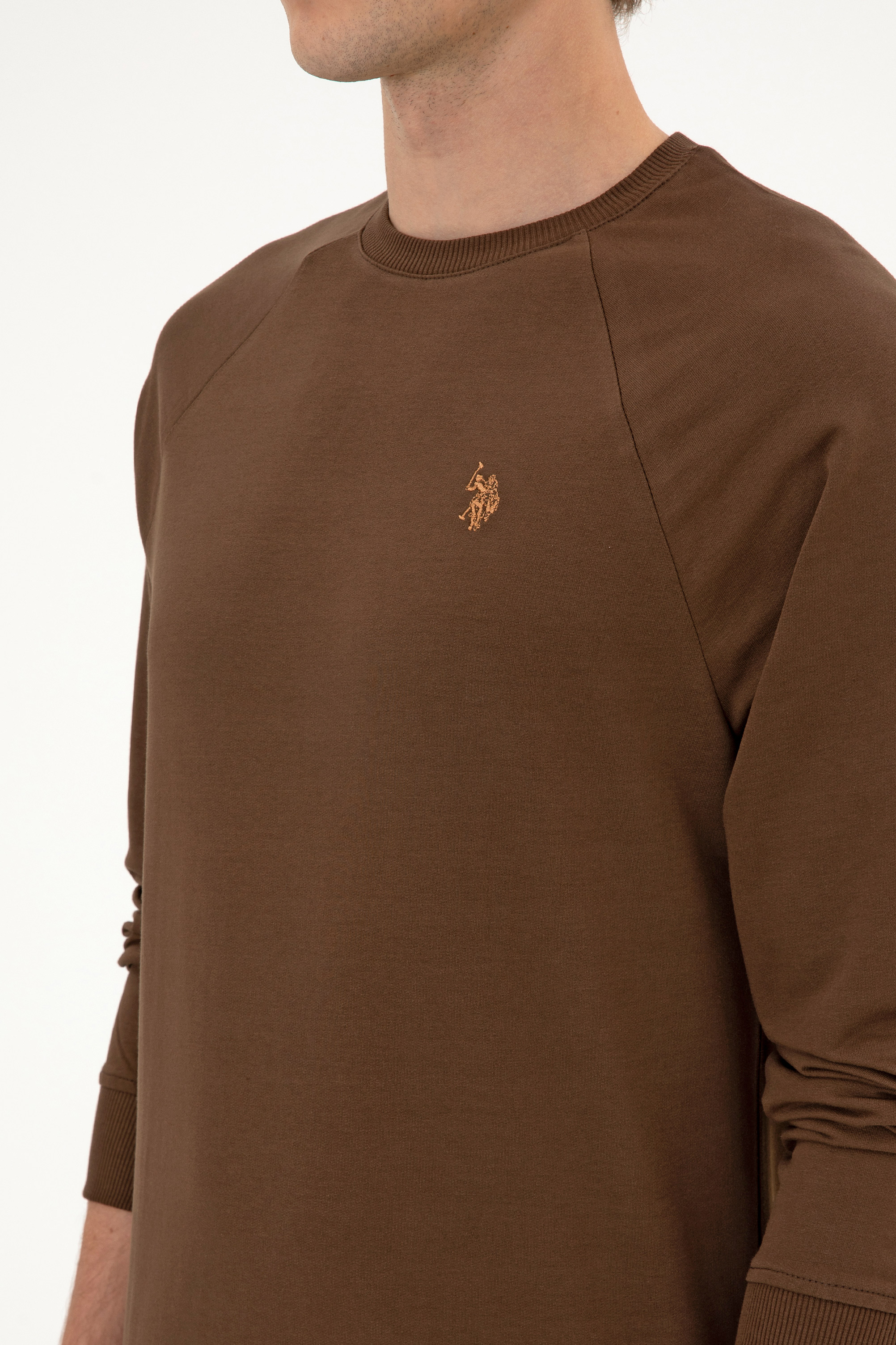 Erkek Regular Fit Bisiklet Yaka Kahverengi İnce Basic Sweatshirt - Image 7