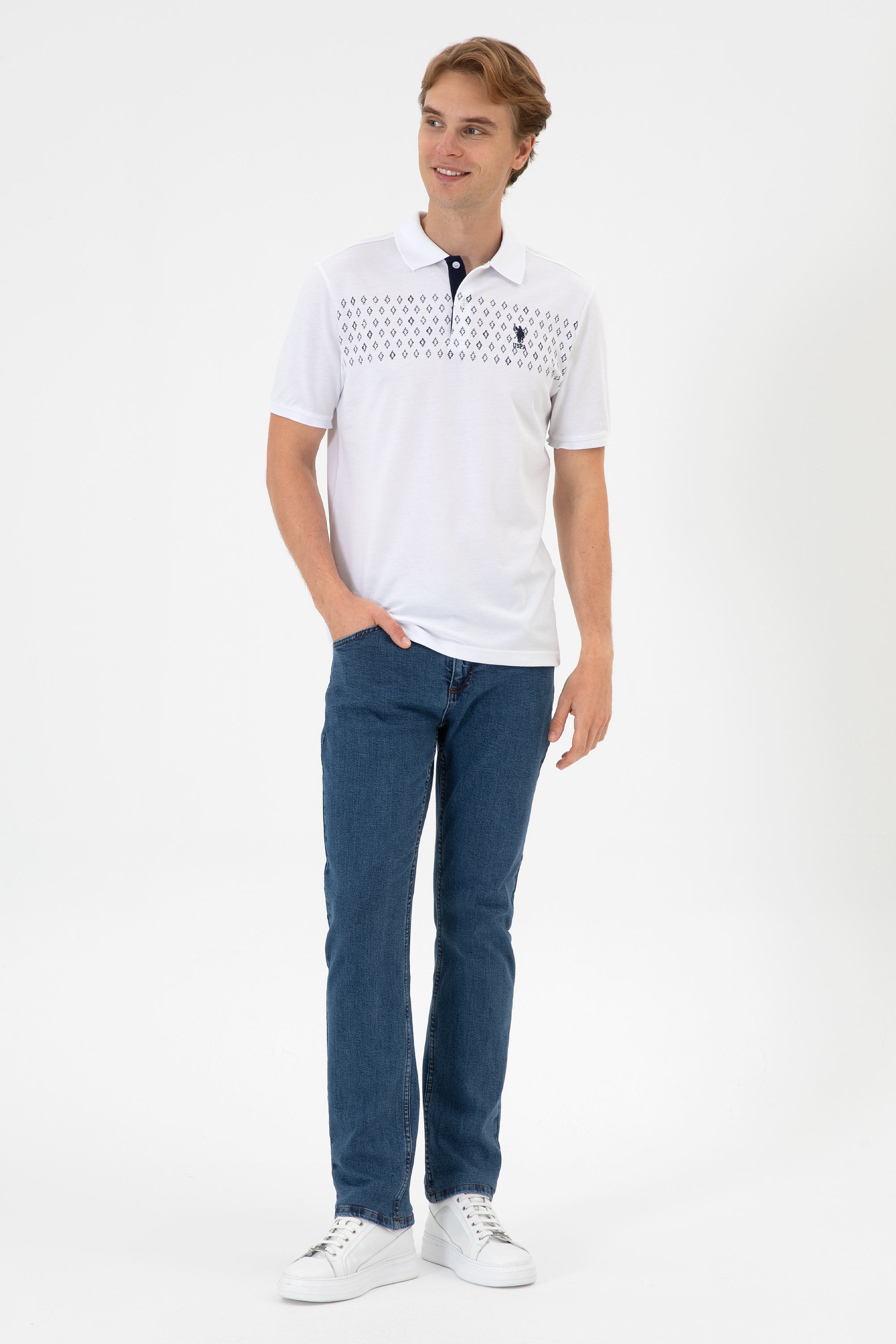 Erkek Regular Fit Polo Yaka Beyaz Tişört