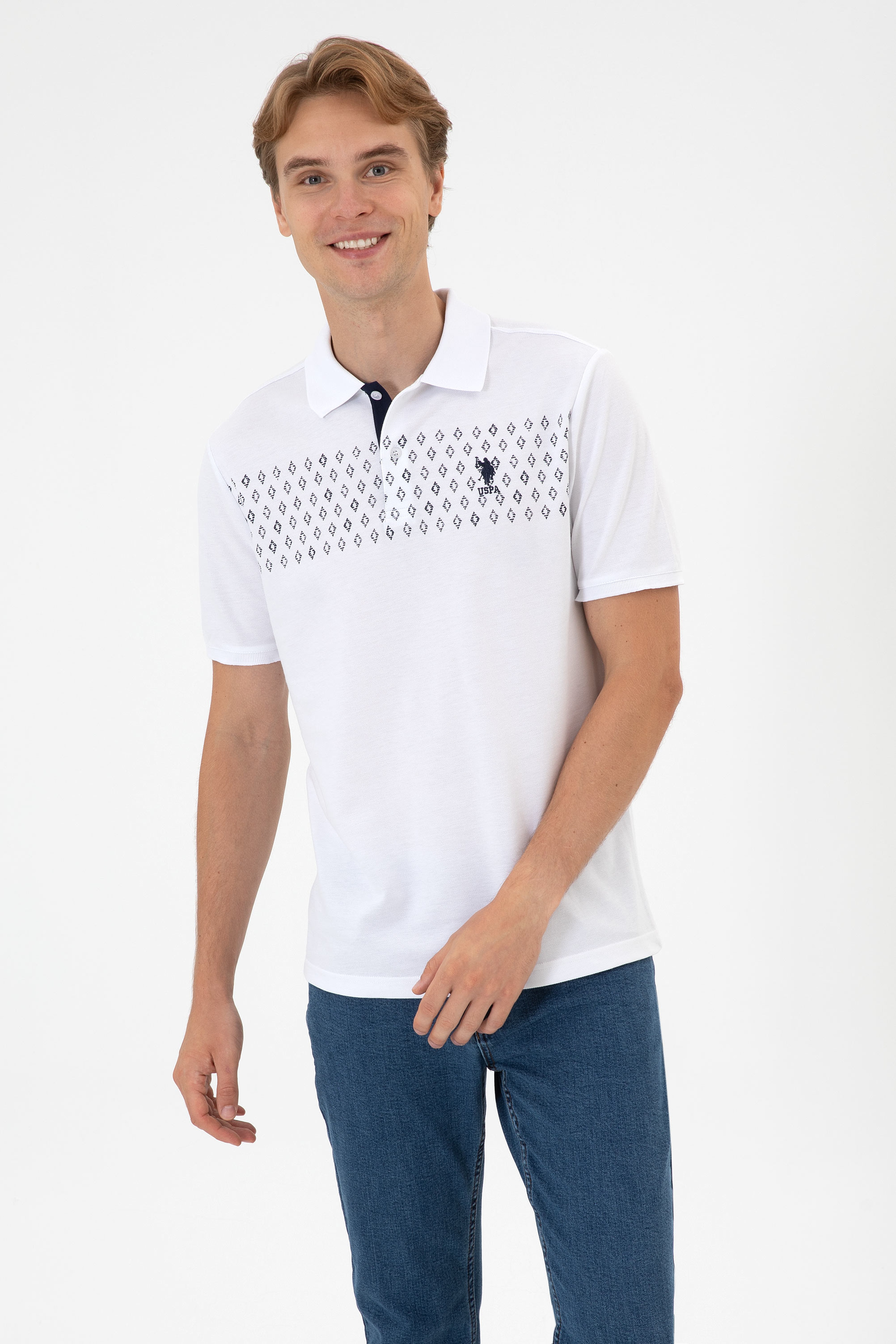Erkek Regular Fit Polo Yaka Beyaz Tişört - Image 1