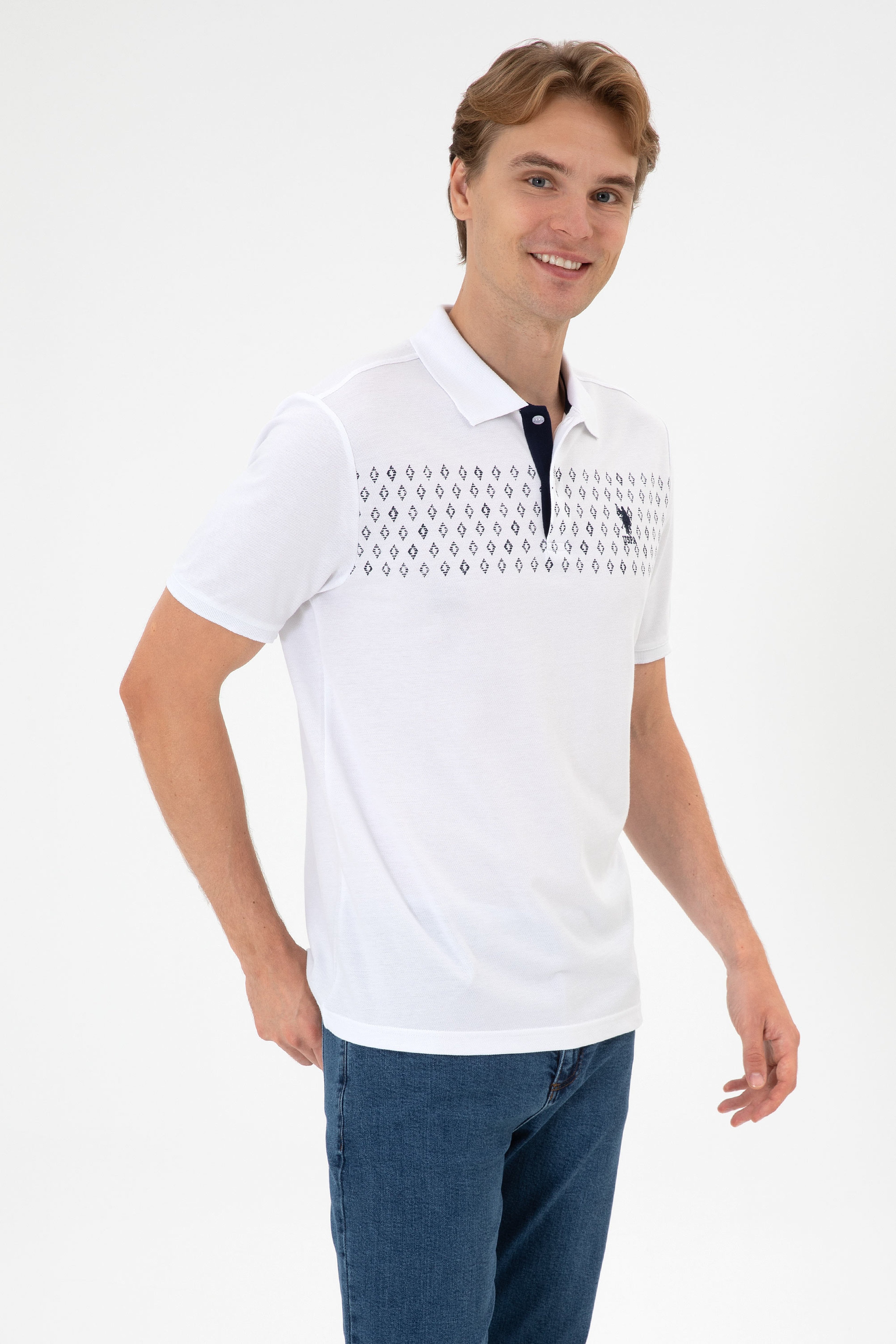 Erkek Regular Fit Polo Yaka Beyaz Tişört