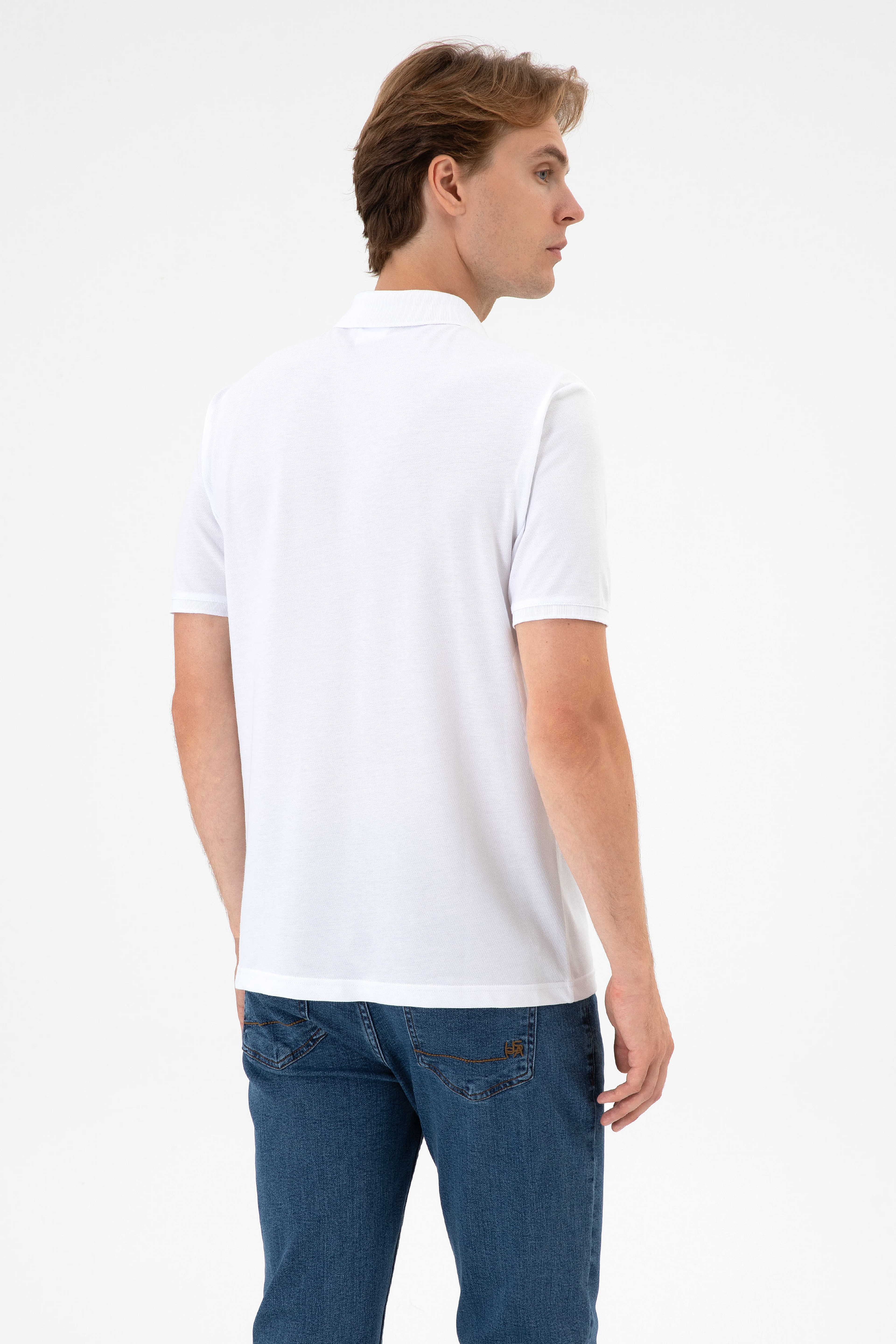 Erkek Regular Fit Polo Yaka Beyaz Tişört - Image 5