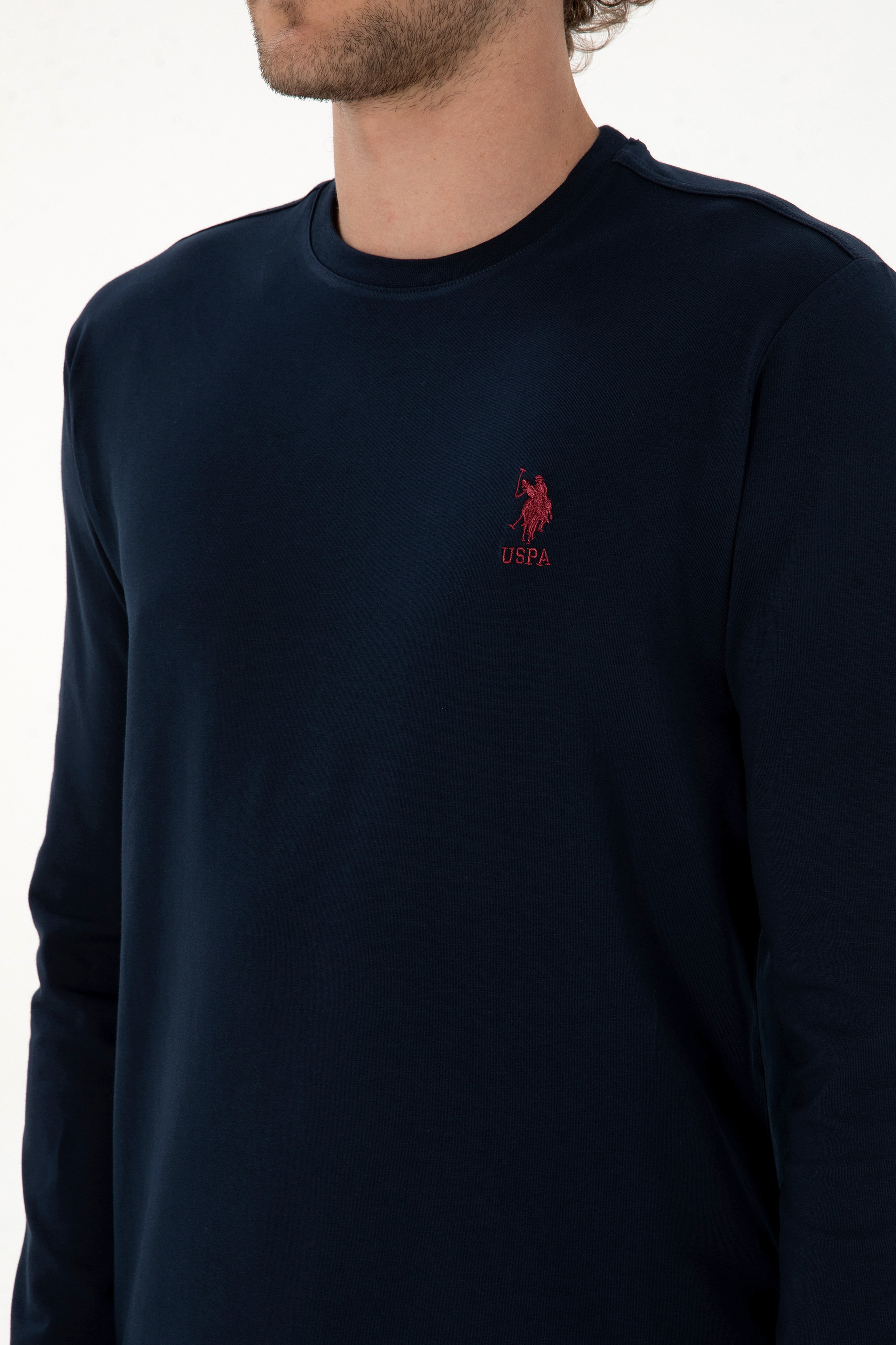 Erkek Slim Fit Bisiklet Yaka Lacivert Basic Sweatshirt - Image 7