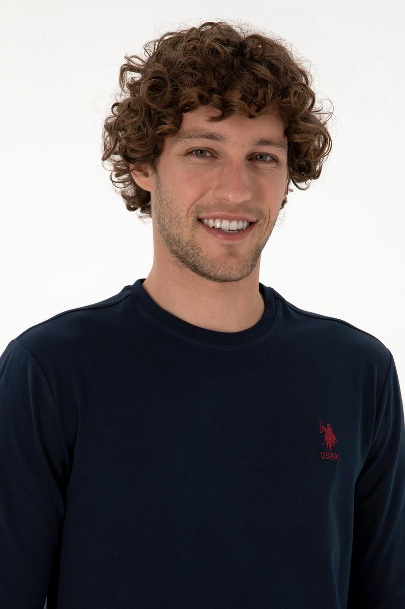 Erkek Slim Fit Bisiklet Yaka Lacivert Basic Sweatshirt