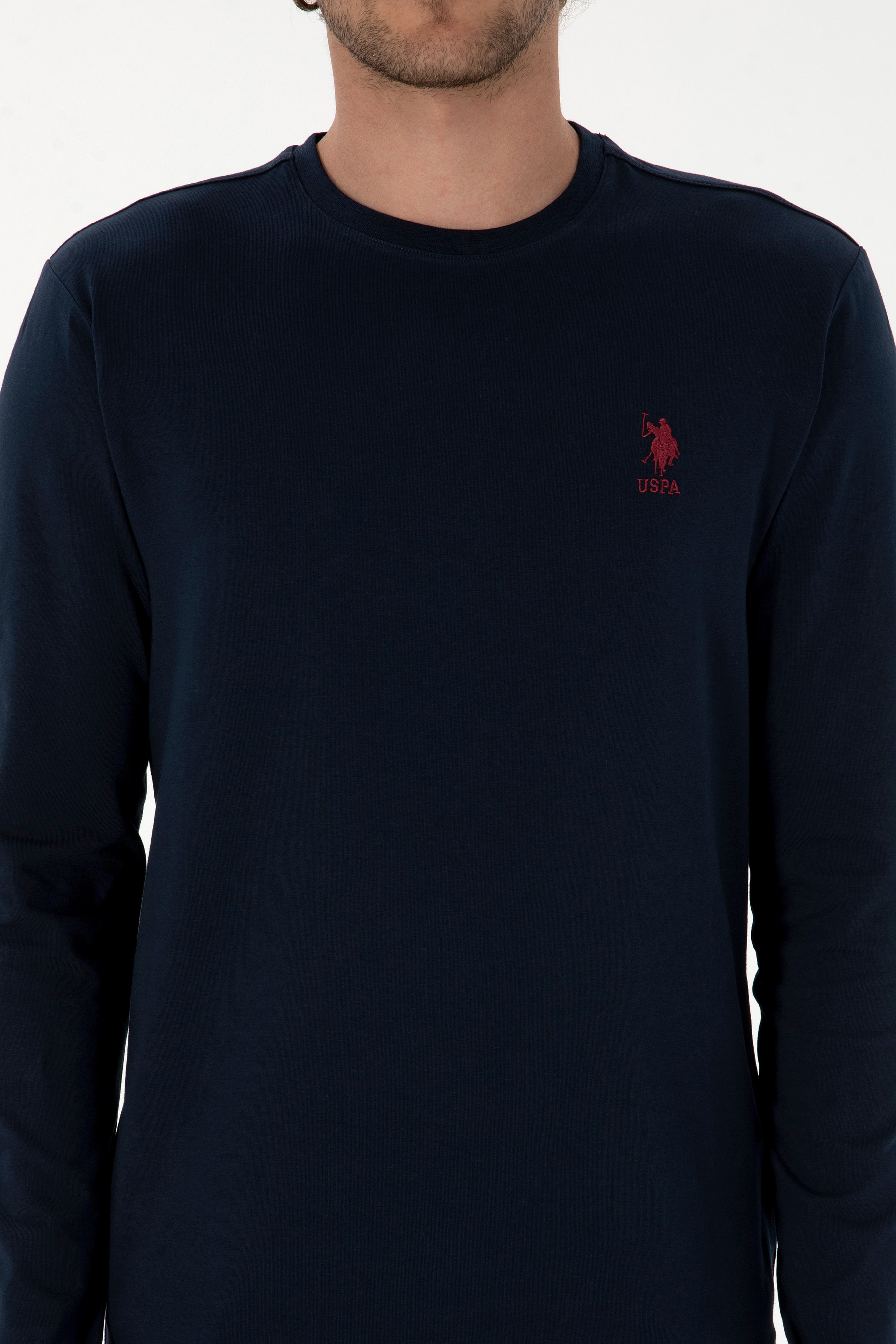 Erkek Slim Fit Bisiklet Yaka Lacivert Basic Sweatshirt