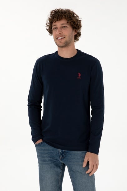 Erkek Slim Fit Bisiklet Yaka Lacivert Basic Sweatshirt