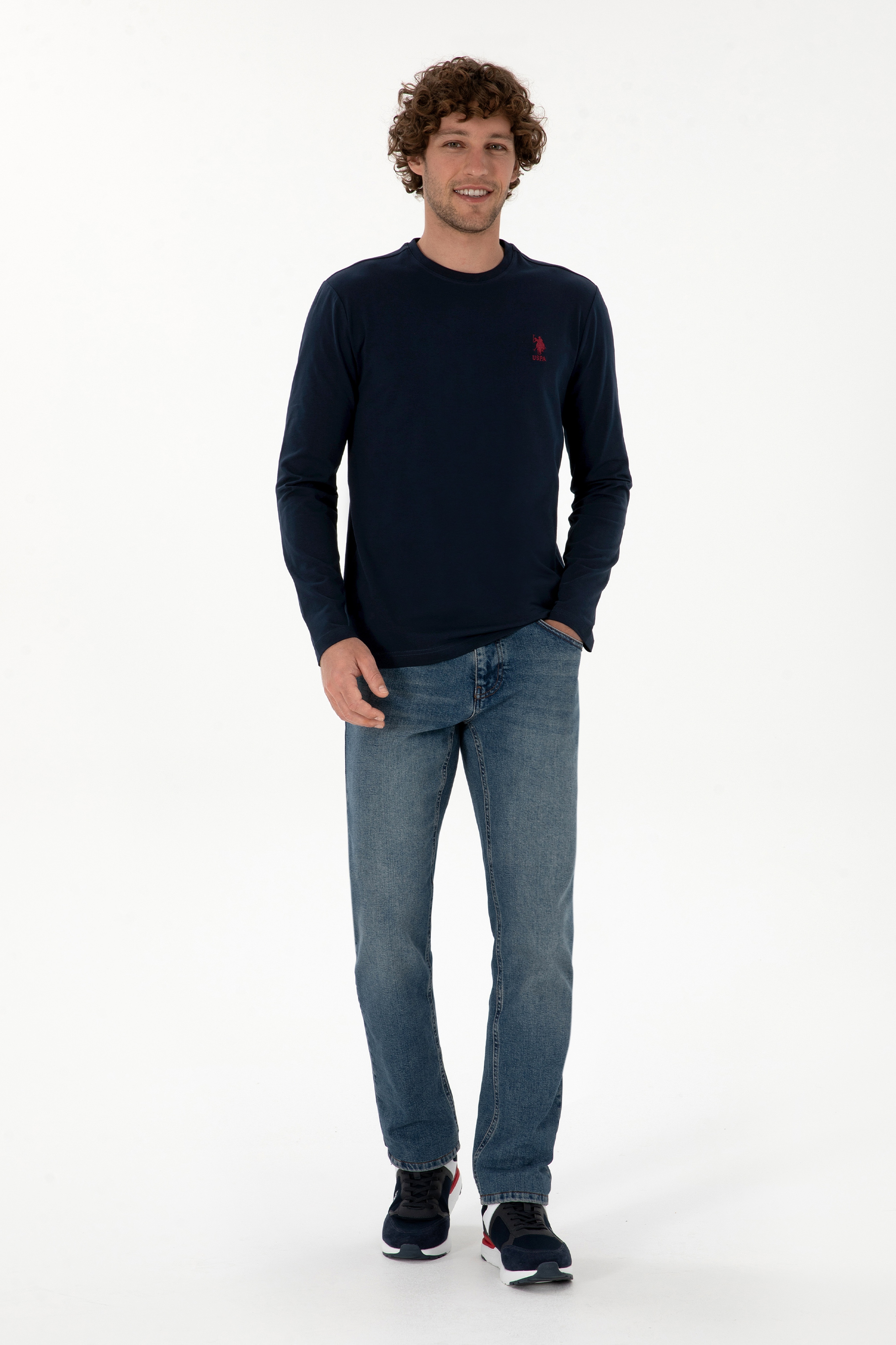 Erkek Slim Fit Bisiklet Yaka Lacivert Basic Sweatshirt