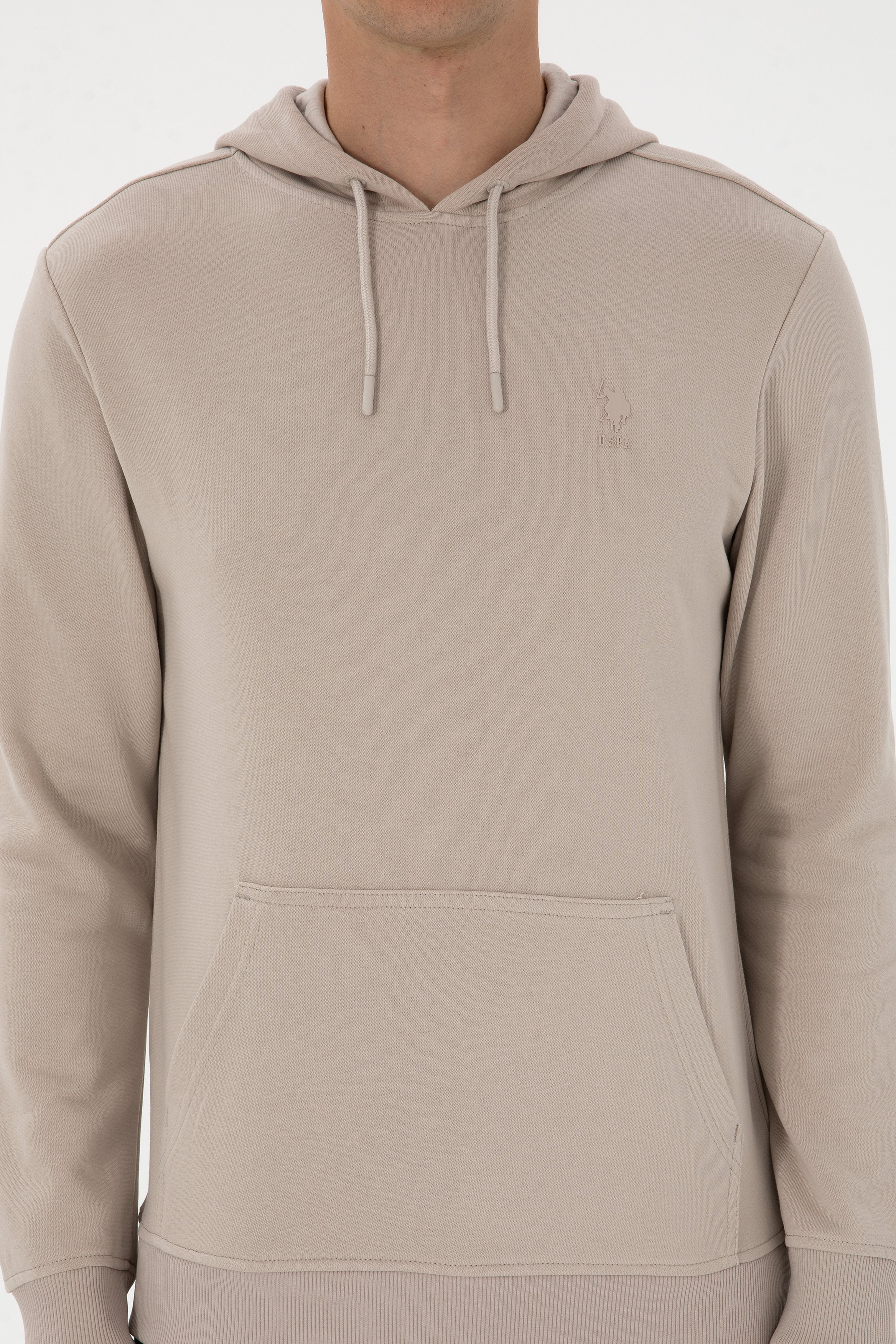 Erkek Regular Fit Kapüşonlu Taş Basic Sweatshirt